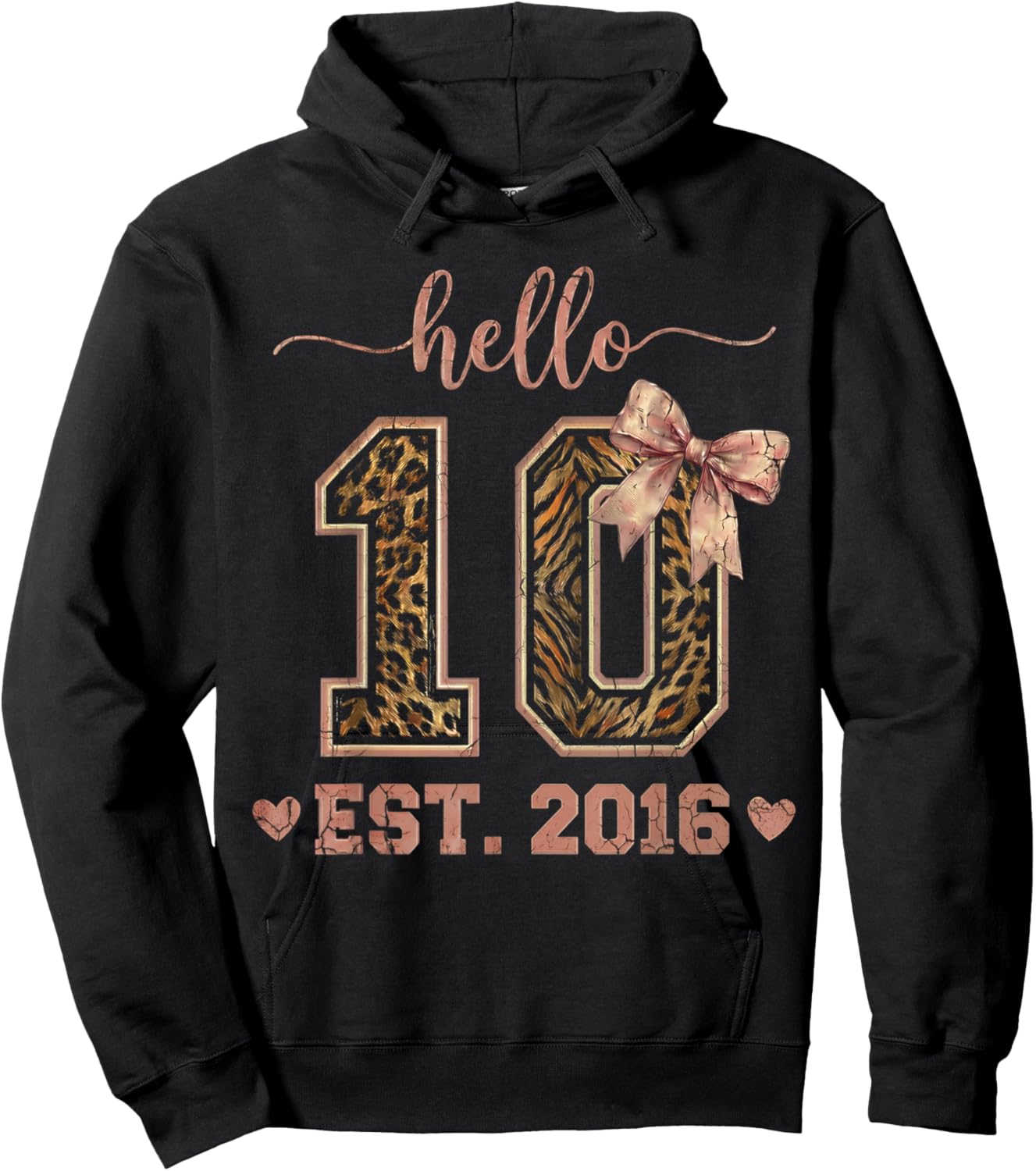 Hello Ten EST 2016 10th Birthday Coquette 10 Year Leopard Hoodie - Hoodie | Black