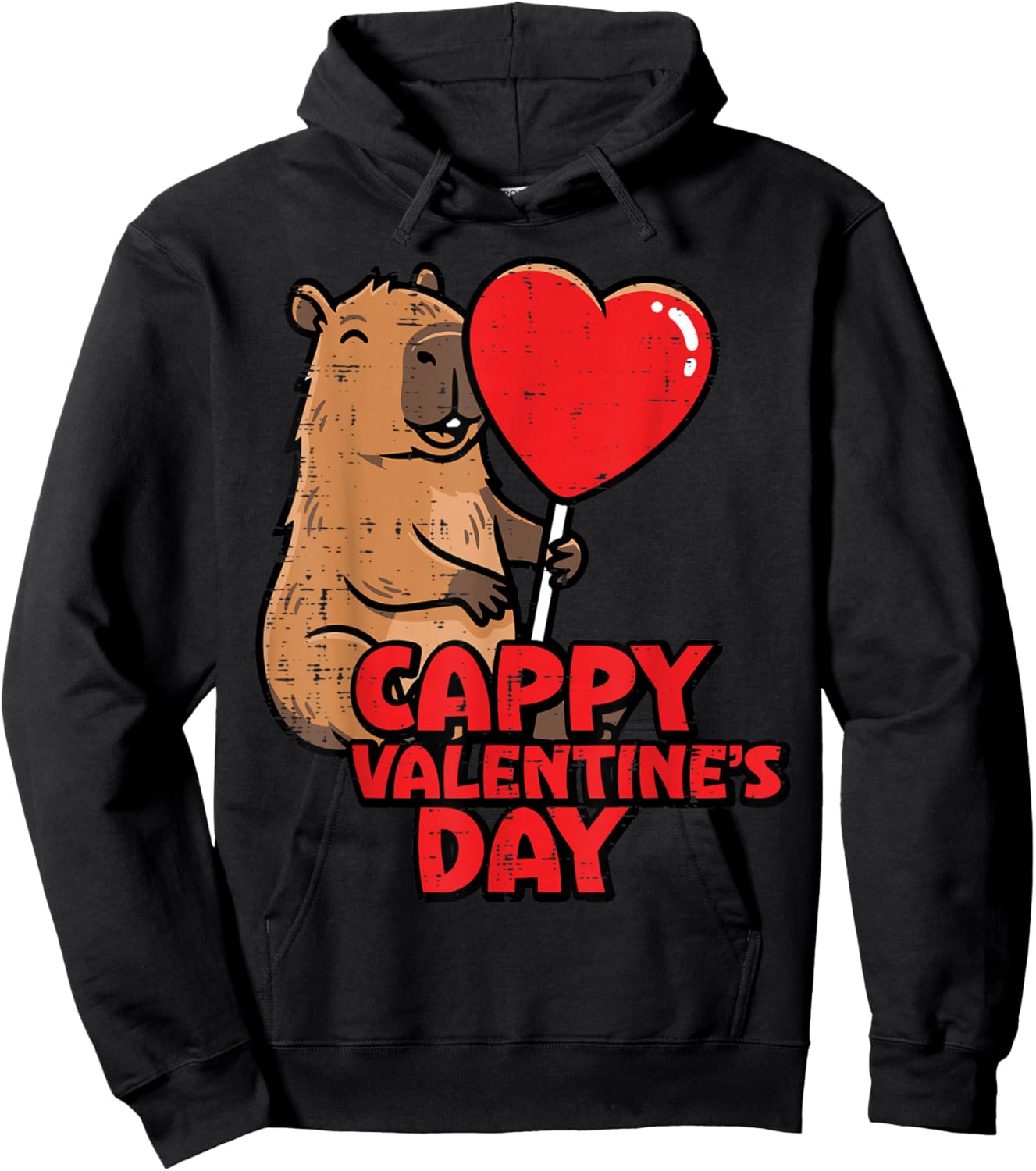 Cappy Valentines Day Capybara Cute Rodent Women Men Kids Hoodie - Hoodie | Black