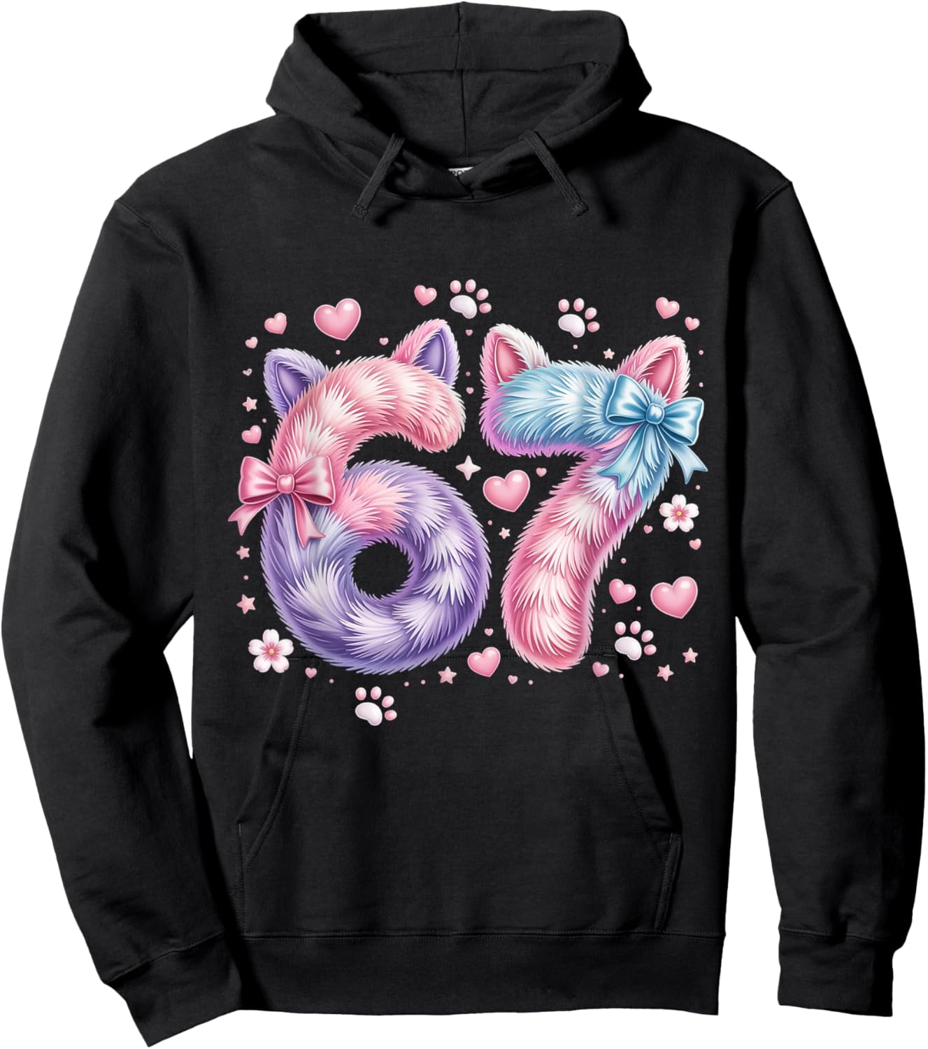 67 Six Seven Cat Shirt Kids Girls Boys Cat 6 7 Cat Six Seven Hoodie - Hoodie | Black