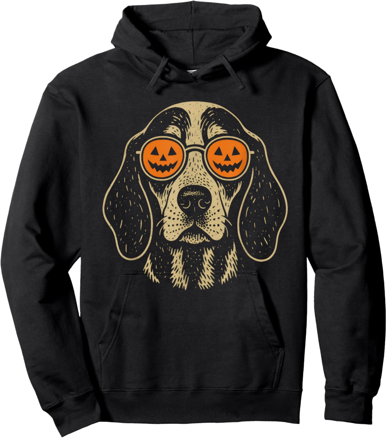 Halloween Bluetick Coonhound Dog with Pumpkin Glasses Gift Hoodie - Hoodie | Black