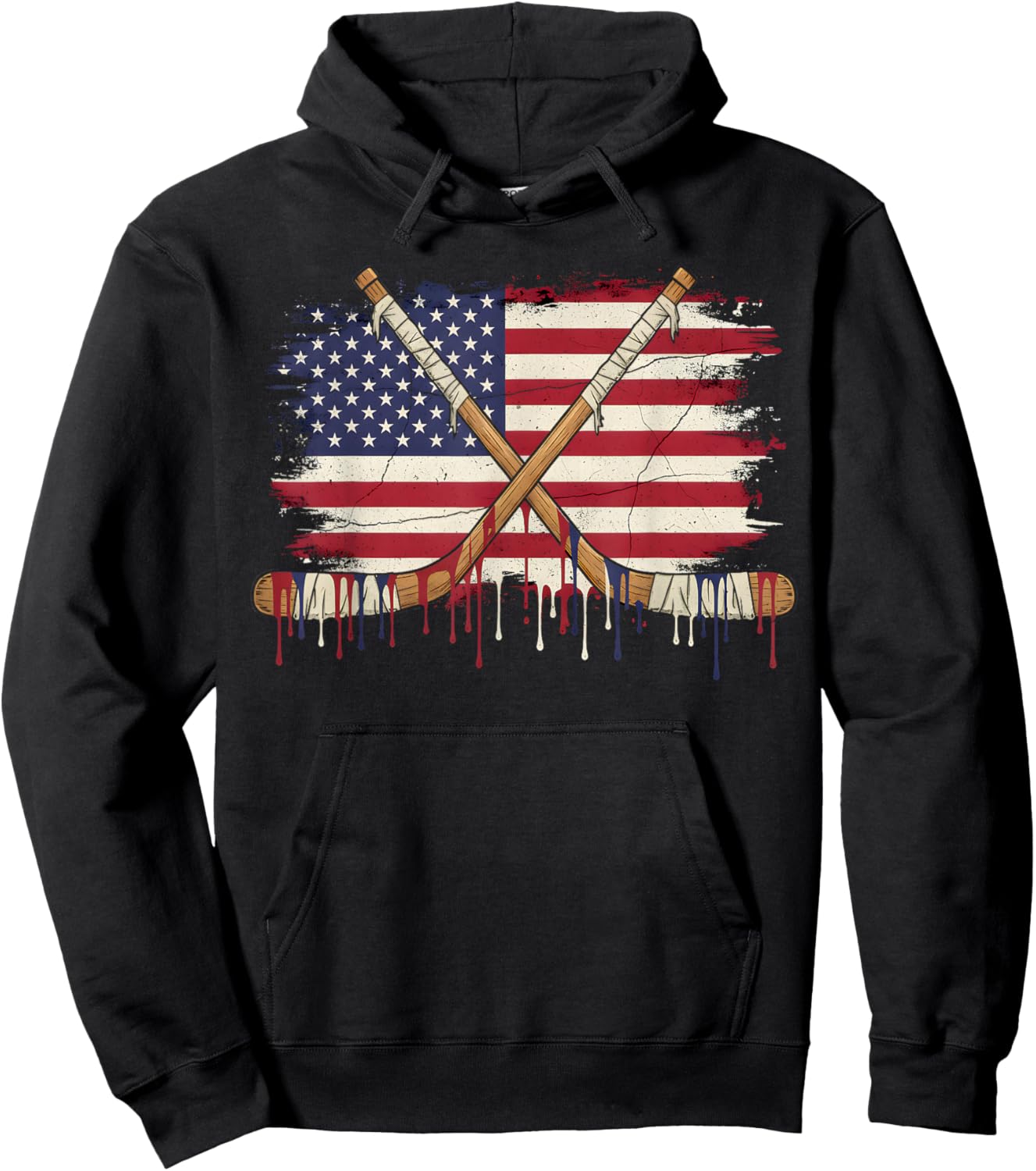 Ice Hockey Ice Cream Drip Boys American Flag Youth Players Hoodie - Hoodie | Black