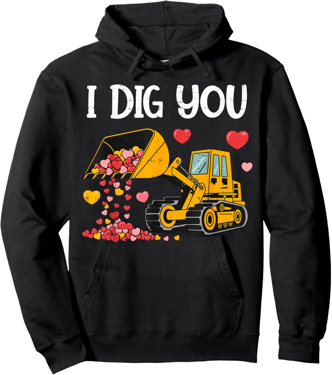 Construction Hearts Valentines Day for Teens Boys Girls Kids Hoodie - Hoodie | Black