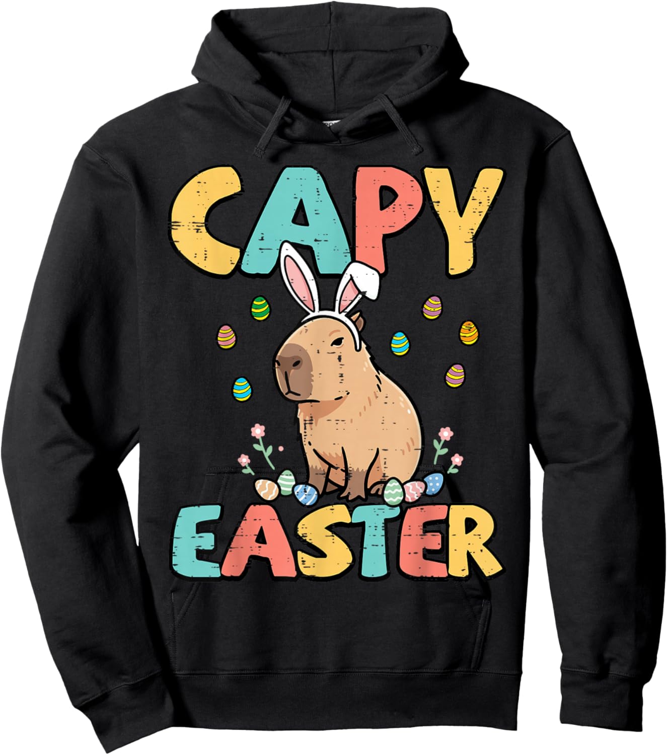 Capy Easter Capybara Bunny Ears Cute Rodent Women Girls Kids Hoodie - Hoodie | Black