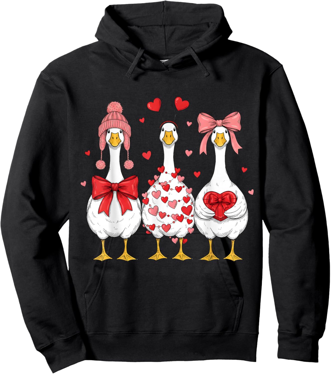 Funny Valentine Silly Goose Valentine's Day Women Girls Hoodie - Hoodie | Black