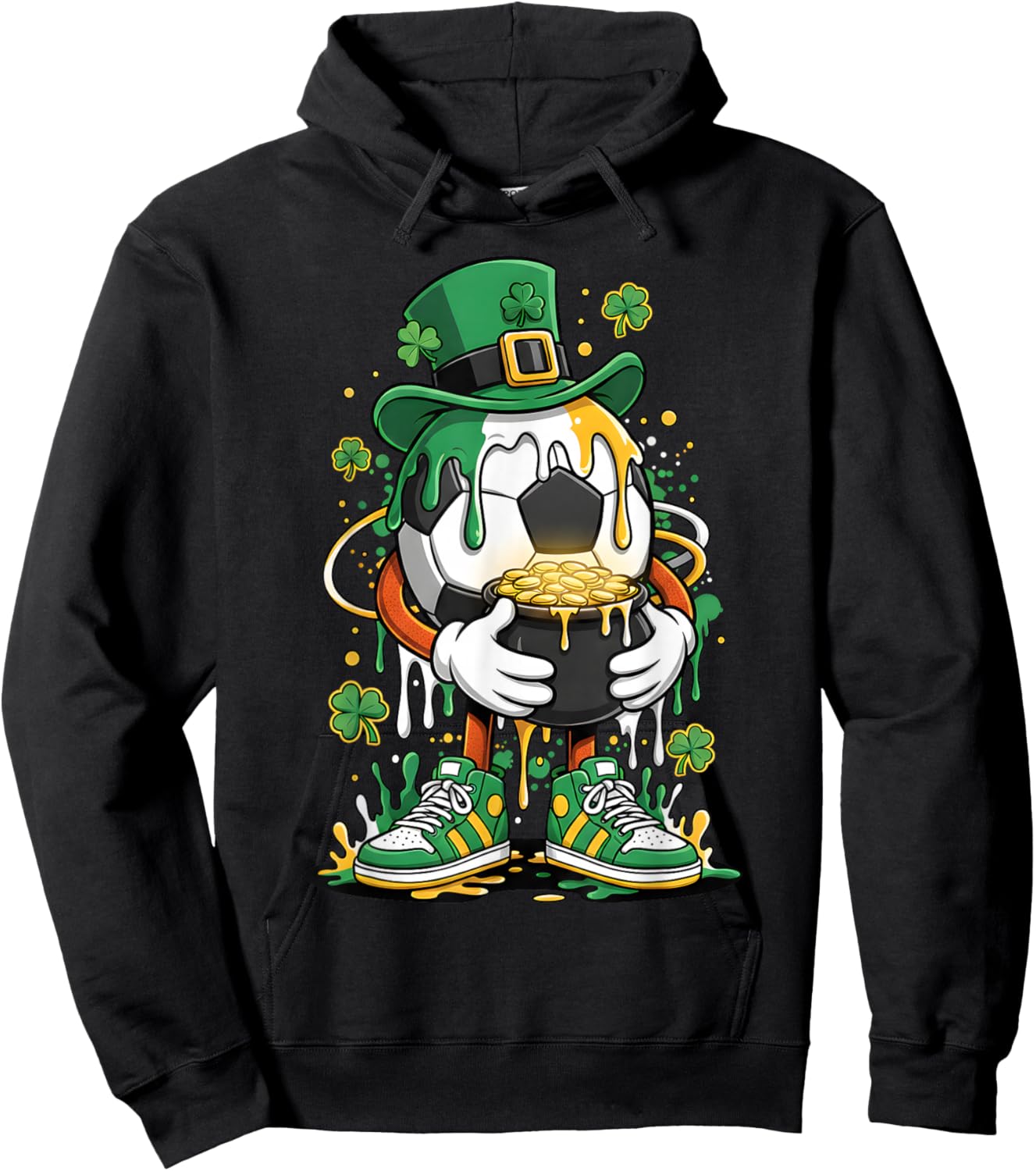 St Patrick Day Lucky Soccer Irish Shamrock Sport Drip Hoodie - Hoodie | Black