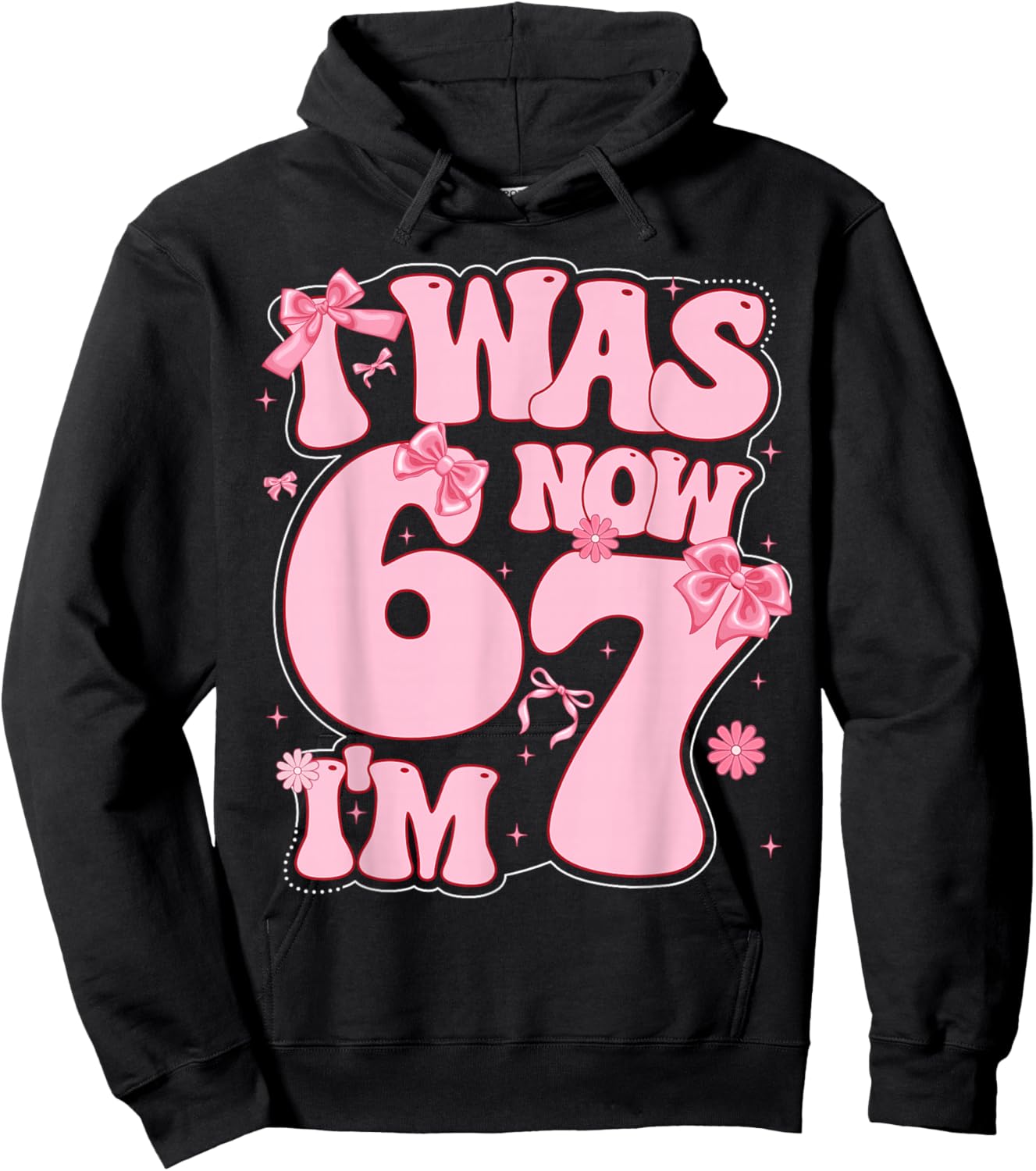 Coquette Bow 7th Birthday Girl I was 6 Now I'm 7 Year Old Hoodie - Hoodie | Black