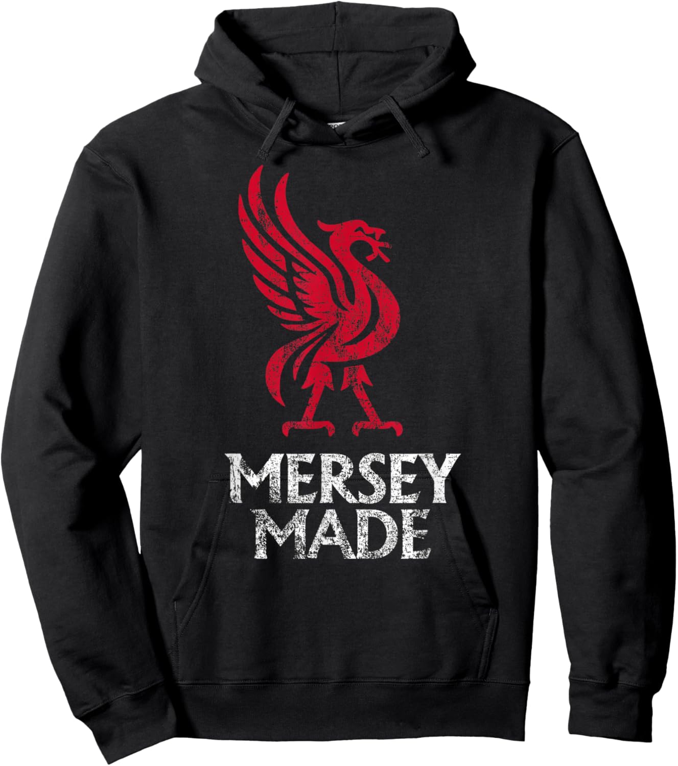 Mersey Made Liverpool England Liver Bird Distressed Print Hoodie - Hoodie | Black