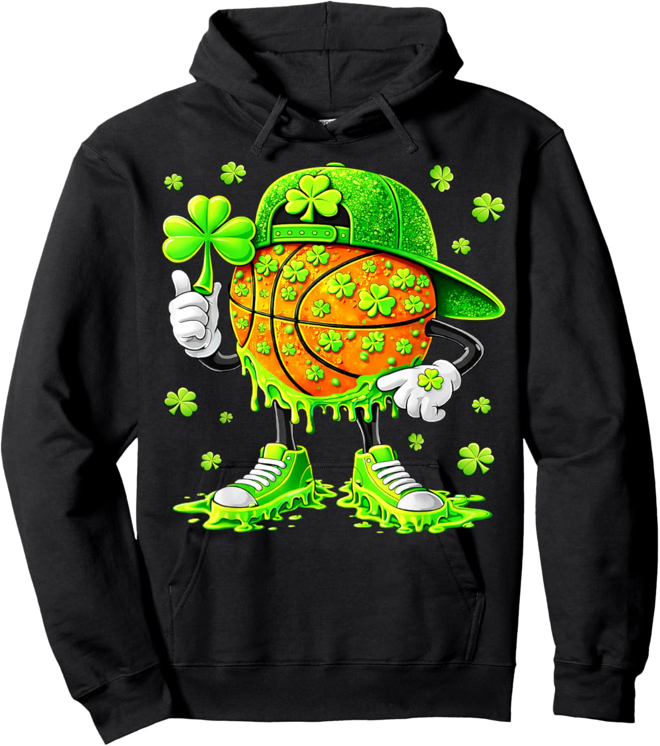 Funny Basketball Shamrock Irish St Patricks Men Boy Hoodie - Hoodie | Black
