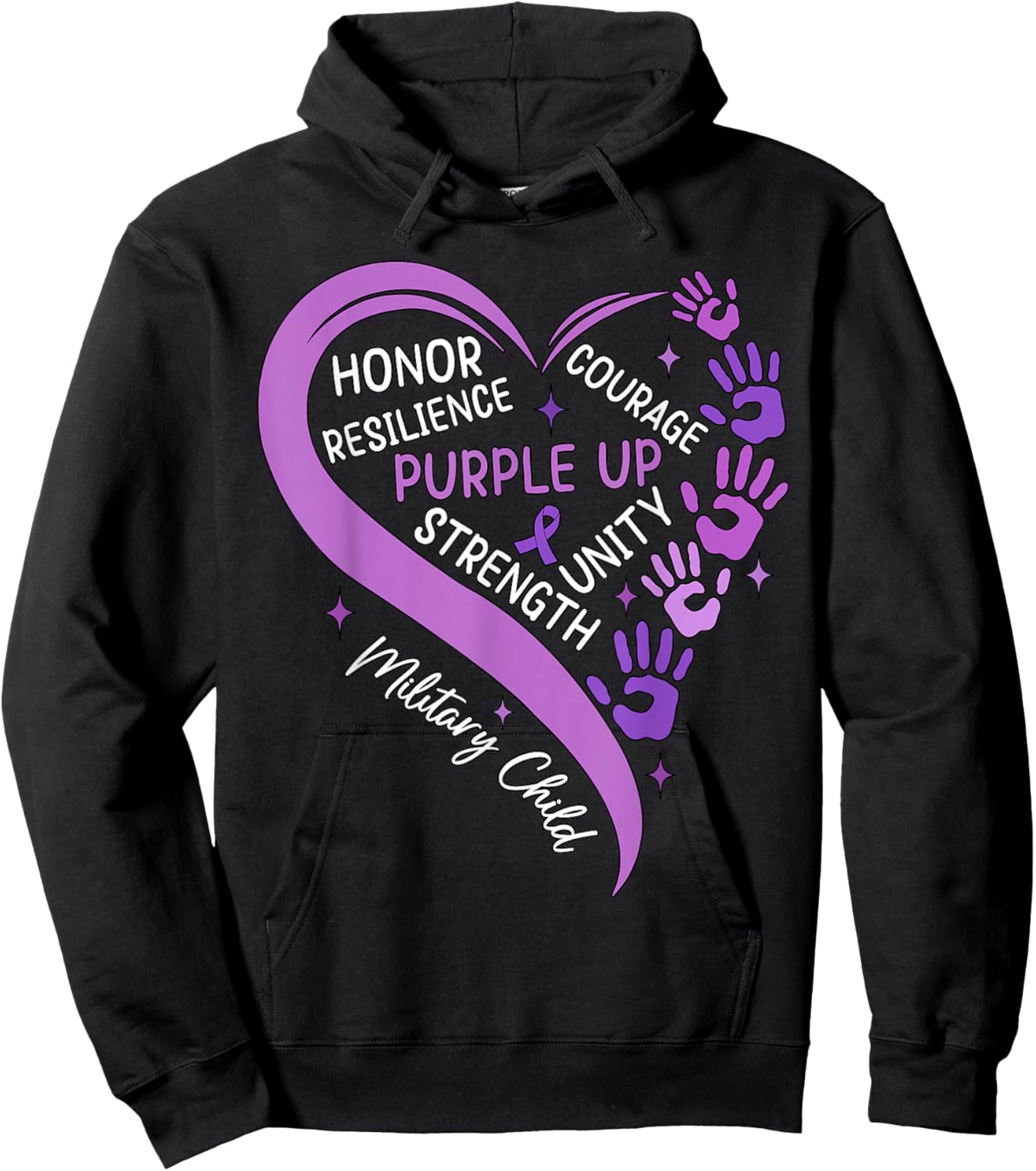 Purple Up for Military Kids Military Child Month USA Flag Hoodie - Hoodie | Black