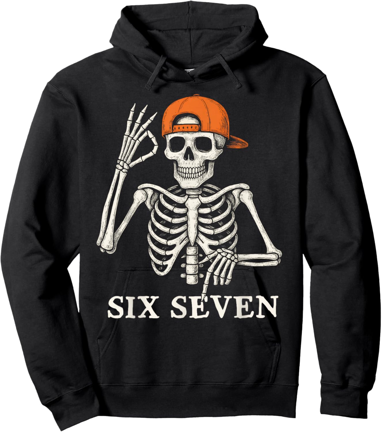 6 7 Meme Gen Alpha Halloween Skeleton Hands Sign Six Seven Hoodie - Hoodie | Black