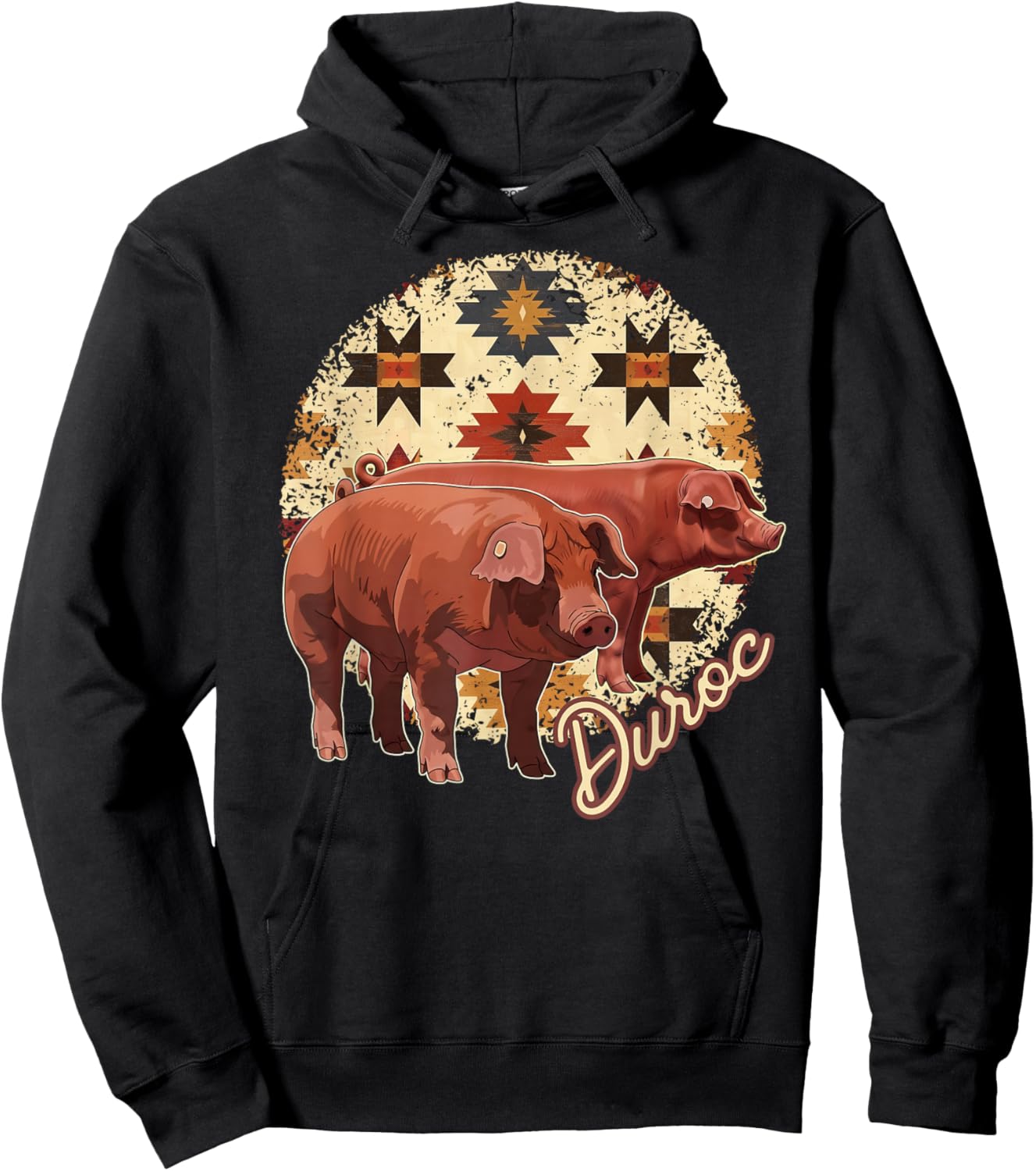Durco Pig with South Western Inspired Pattern Hoodie - Hoodie | Black