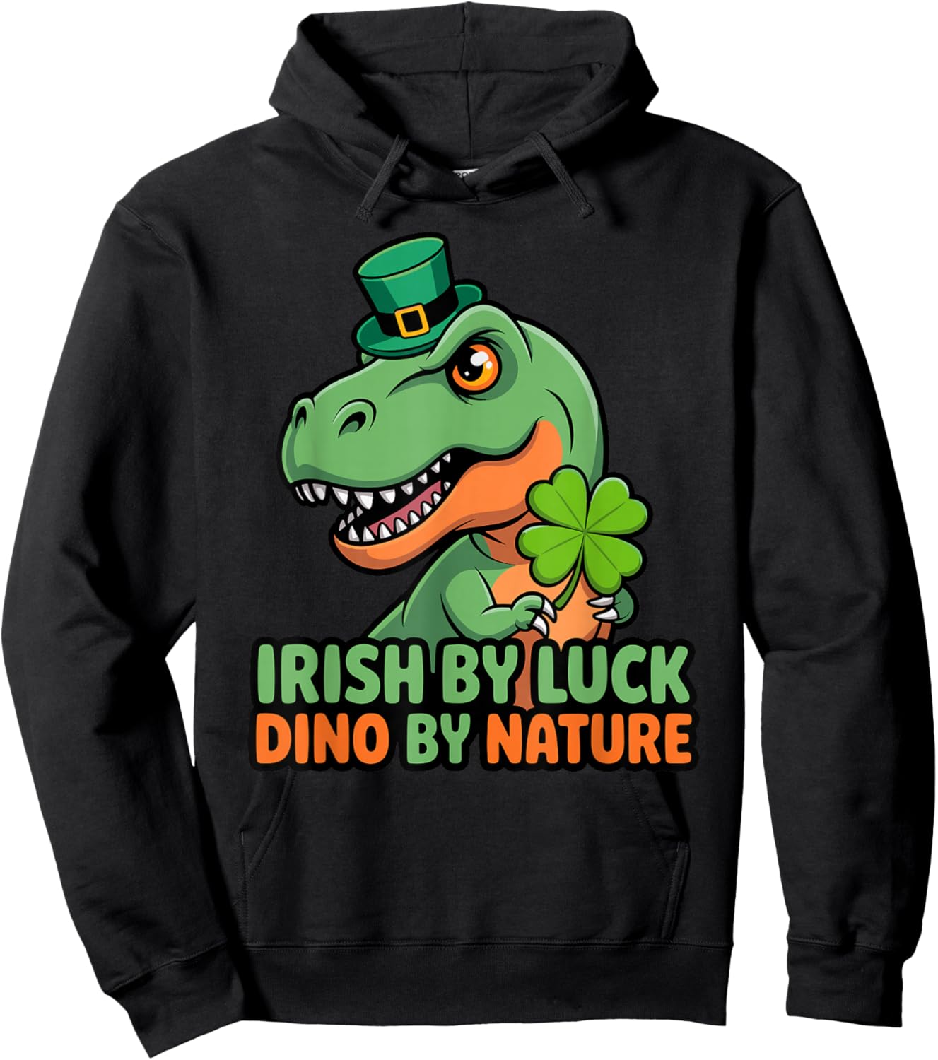 Irish by Luck Dino by Nature St Patricks Day T-Rex Boys Hoodie - Hoodie | Black