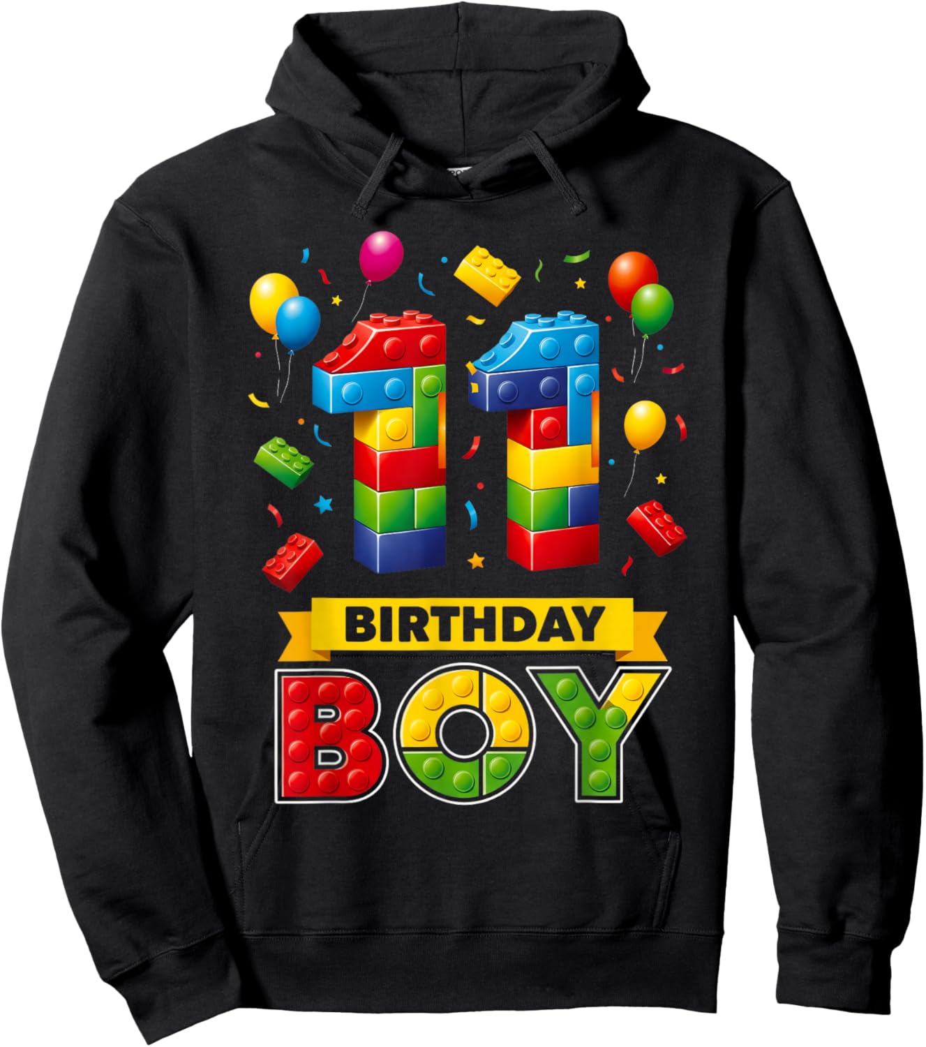 11 Year Old Building Blocks Kids It's My 11th Birthday Boy Hoodie - Hoodie | Black