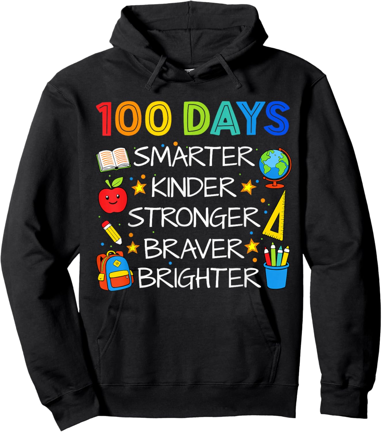 Happy 100 Days of School Boys Girls Kids 100th Day of School Hoodie - Hoodie | Black