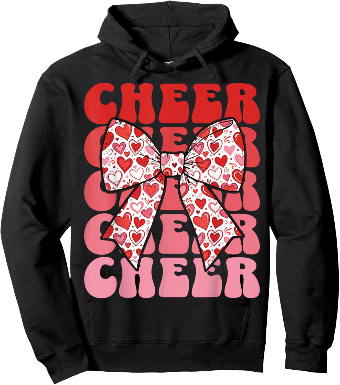 Valentines Cheer Mom Coquette Bow Sport Groovy Cheerleader Hoodie - Hoodie | Black