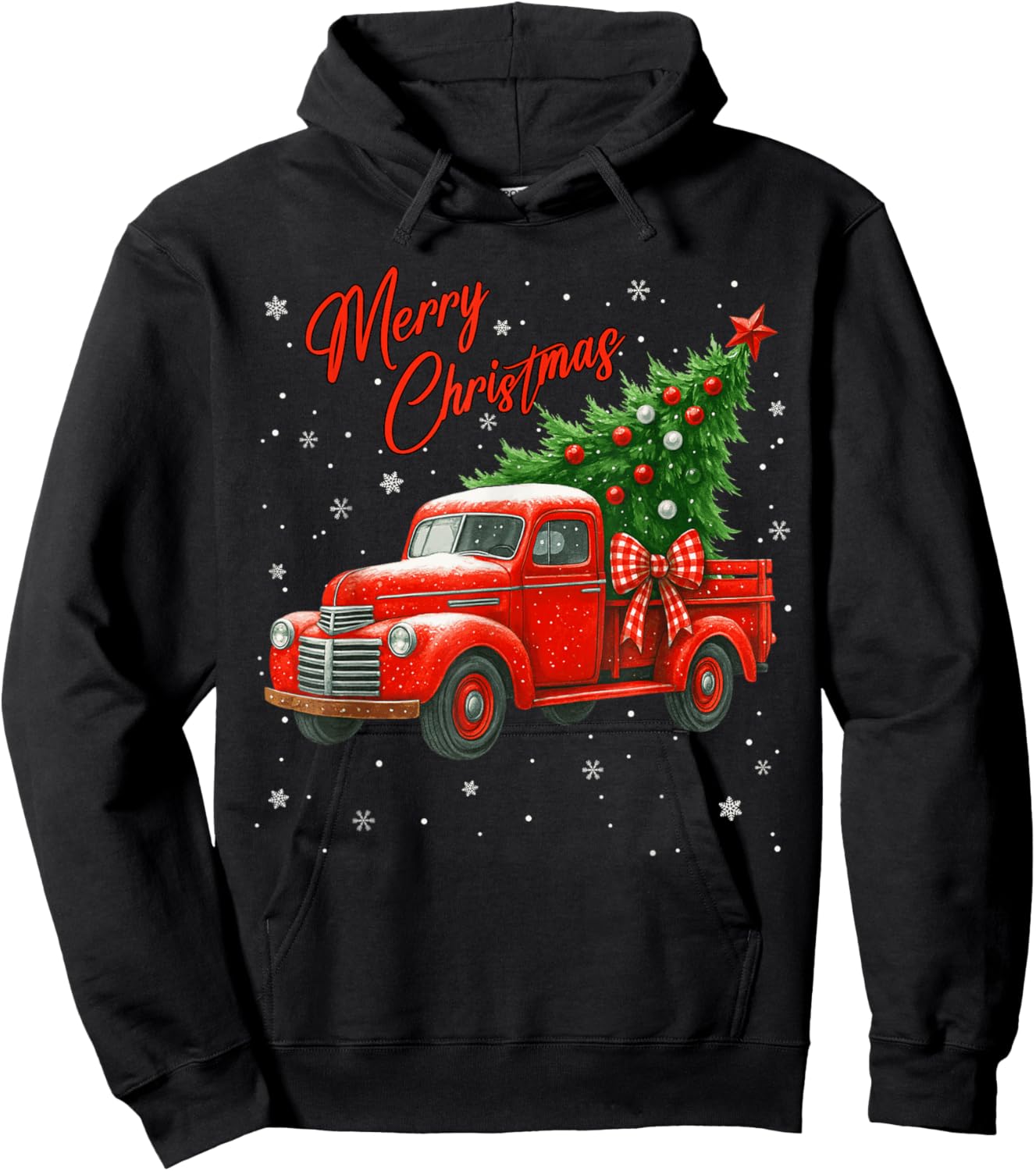 Merry Christmas Red Truck Family Matching Christmas Pajama Hoodie - Hoodie | Black