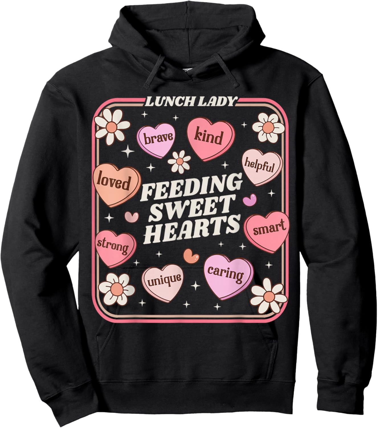 Lunch Lady Valentines Day Retro Cute Cafeteria Sweethearts Hoodie - Hoodie | Black