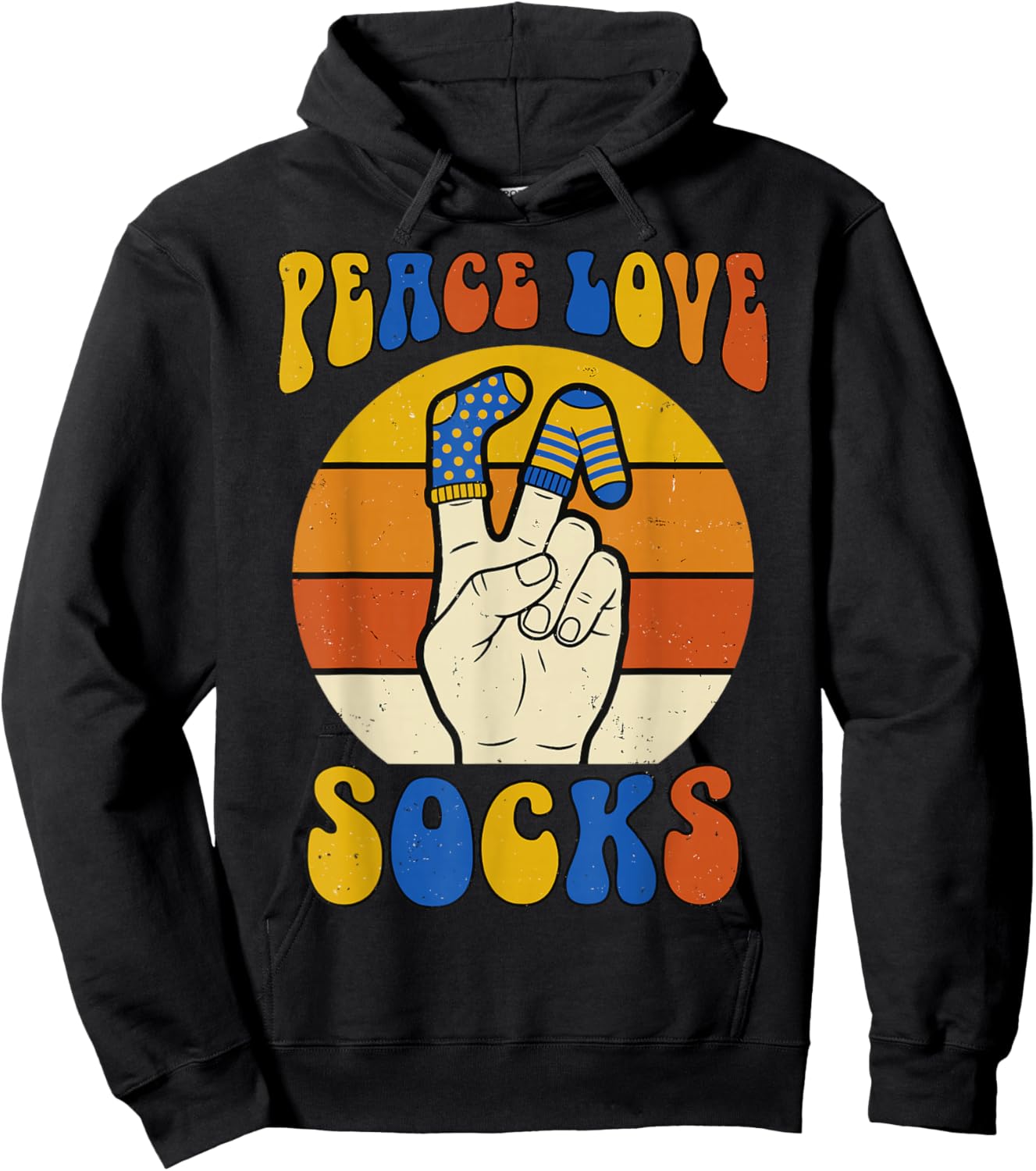 Retro Peace Love Socks Trisomy 21 Awareness T21 Inclusion Hoodie - Hoodie | Black