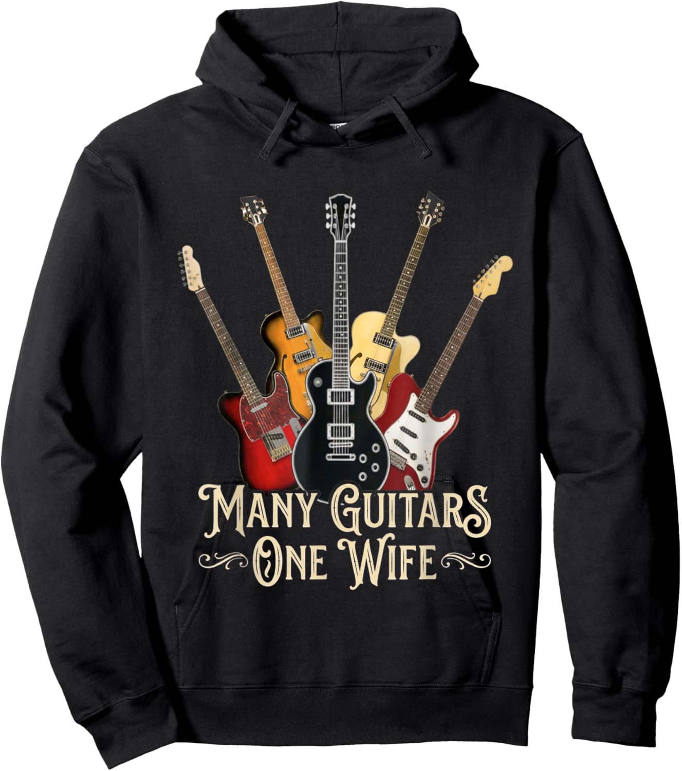 Many Guitars One Wife Guitar Lover for Musicians Hoodie - Hoodie | Black