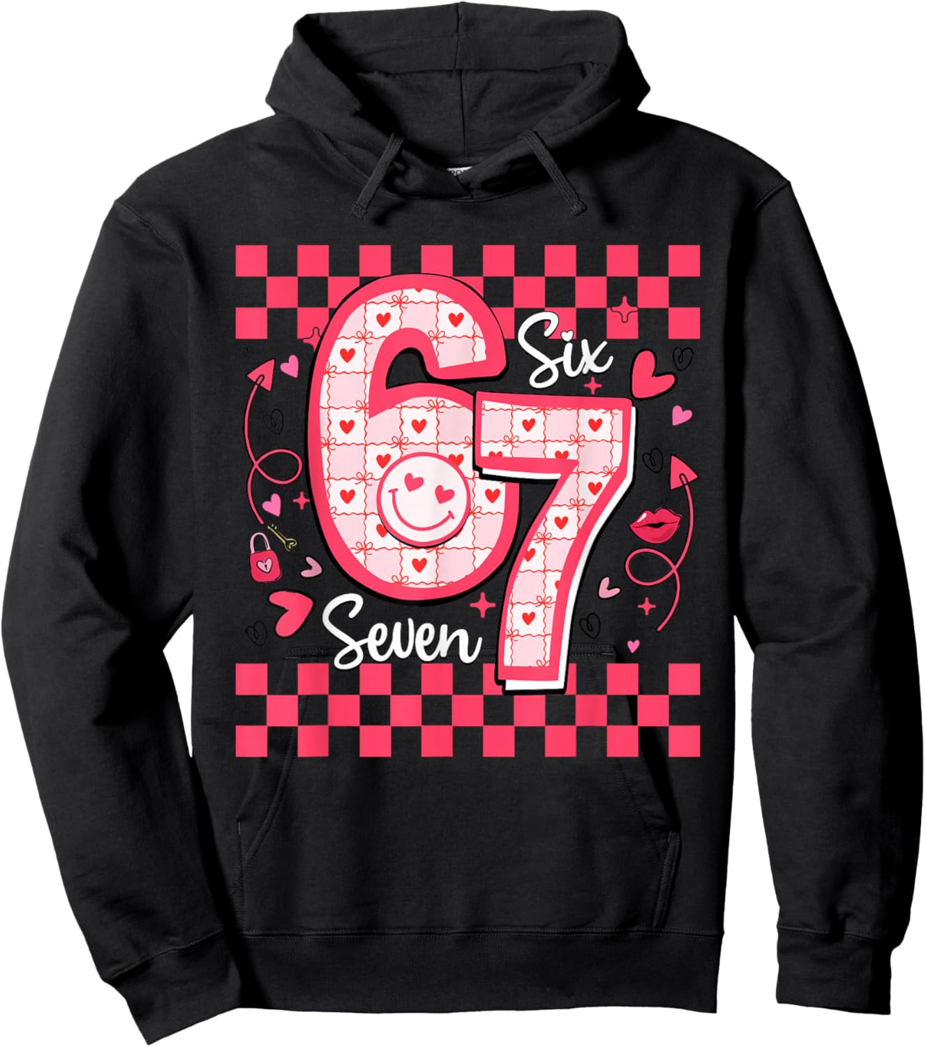 Valentines Funny 67 Six Seven Meme 6 7 Women Girls Teens Hoodie - Hoodie | Black