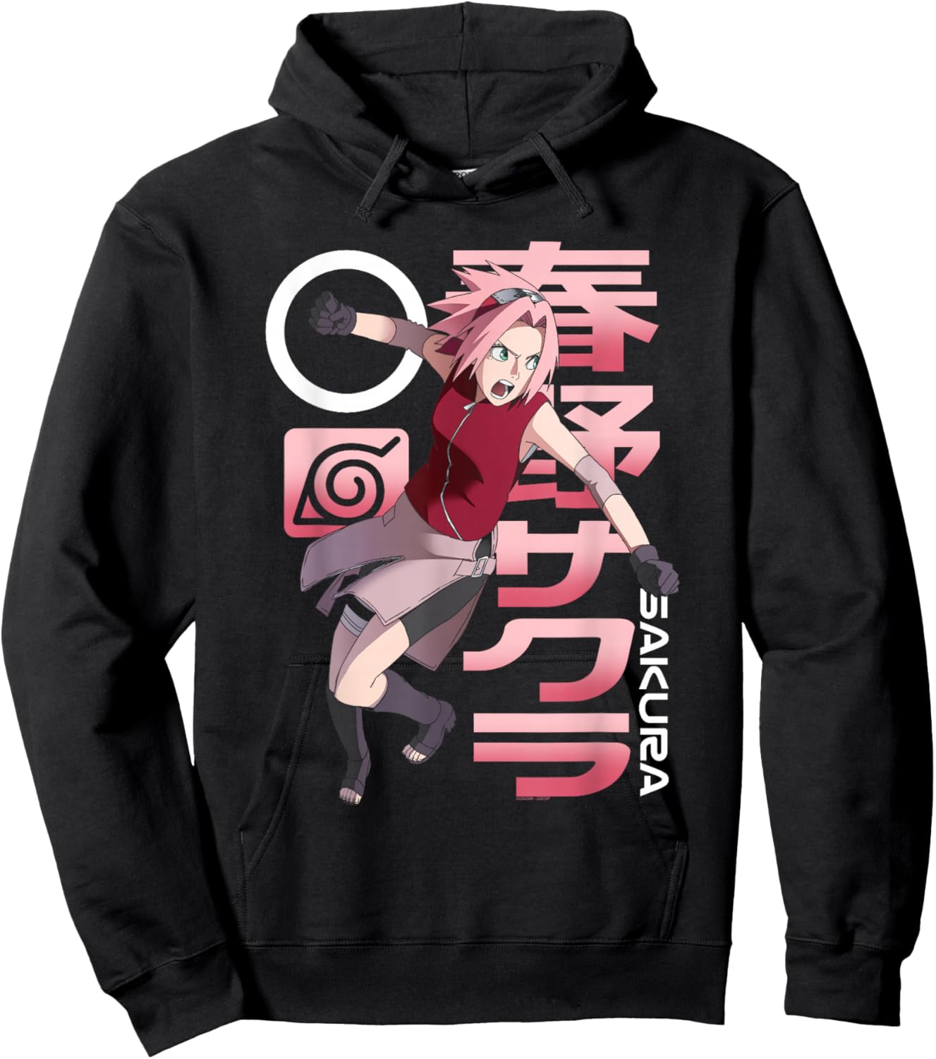 Naruto Shippuden Sakura Pink Kanji Collage Anime Hoodie - Hoodie | Black