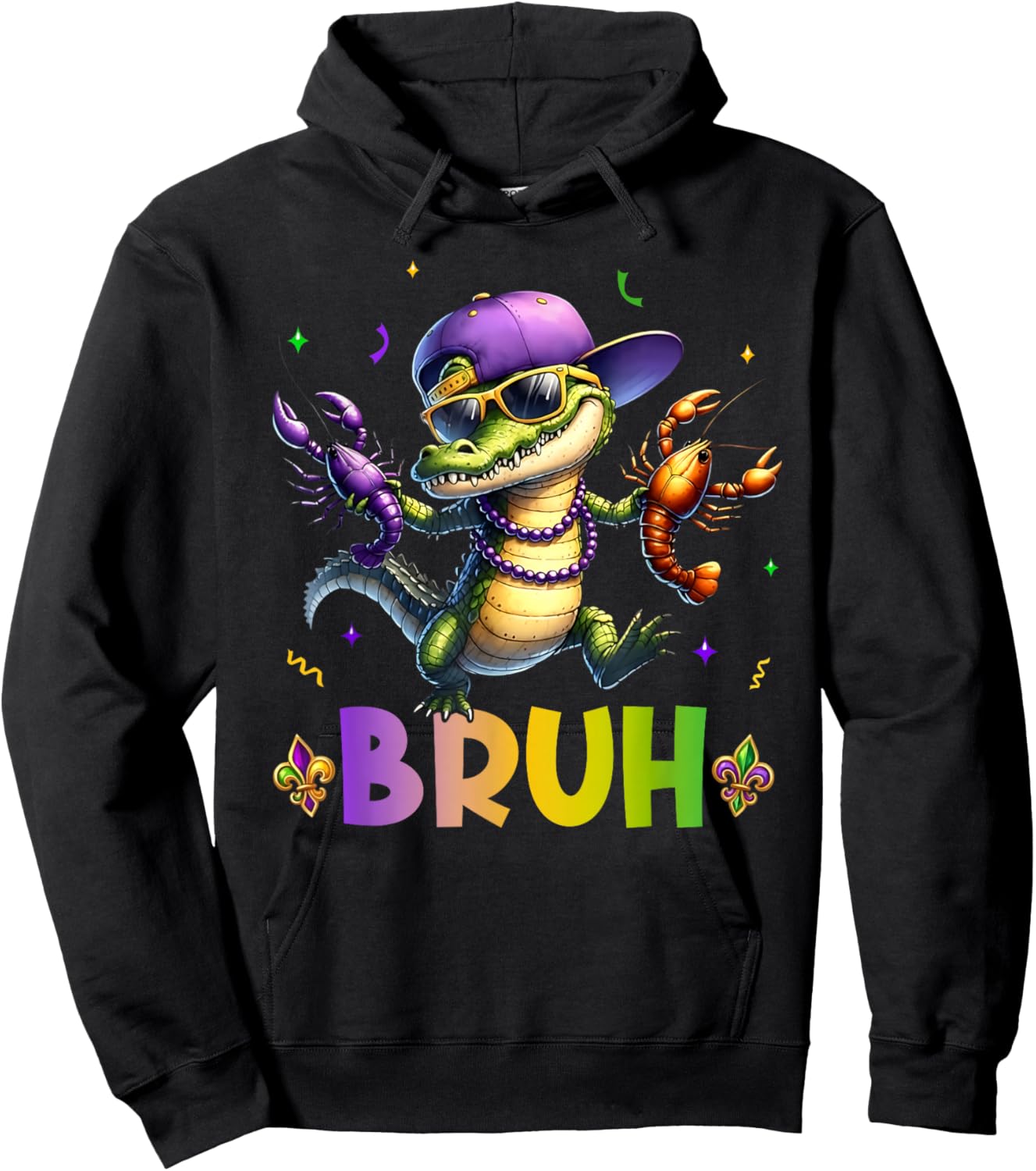 Mardigator Alligator Bruh Mardi Gras Costume Teens Boys Kids Hoodie - Hoodie | Black