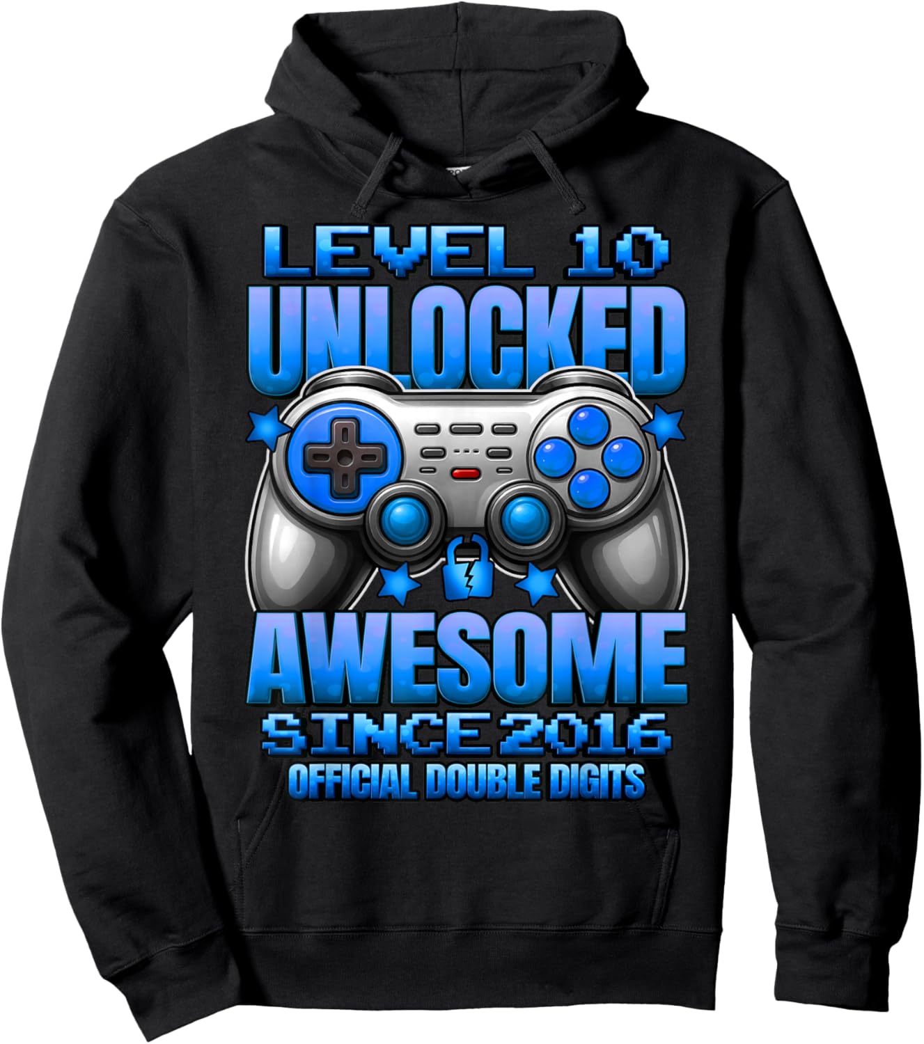 Official Double Digits Level 10 Unlocked 10th Birthday Boy Hoodie - Hoodie | Black