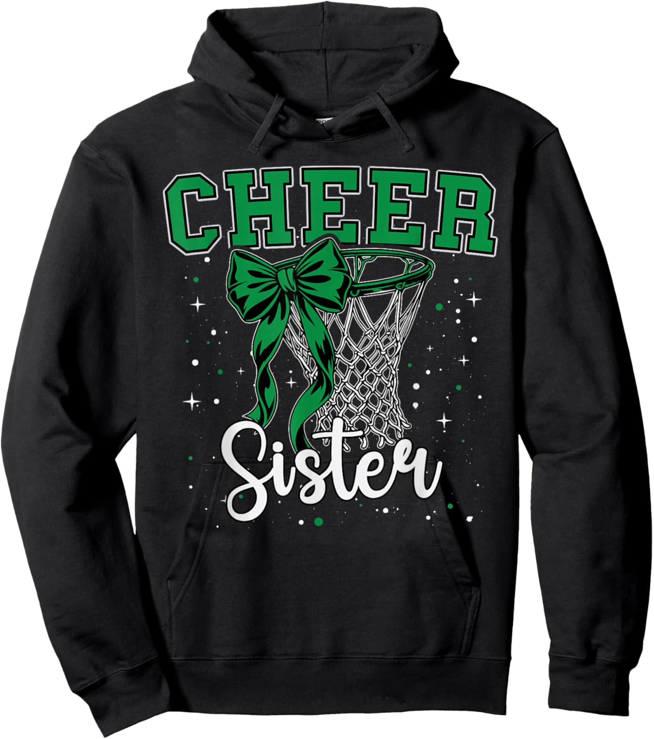 Cheer Sister Basketball Bow Cheerleader Cheerleading Green Hoodie - Hoodie | Black