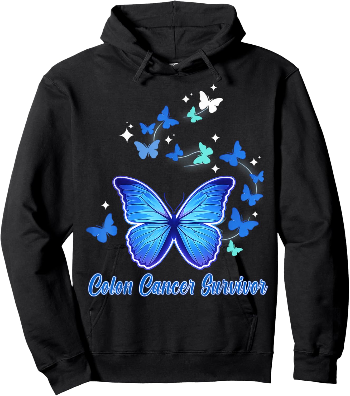 Butterflies Colon Cancer Month Awareness Blue Ribbon Support Hoodie - Hoodie | Black