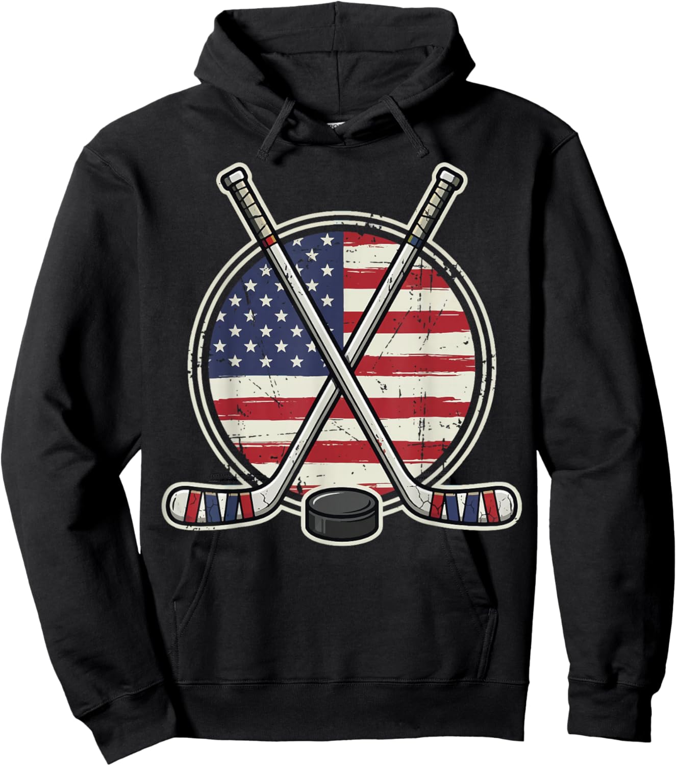 Ice Hockey USA Flag Hoodie - Hoodie | Black