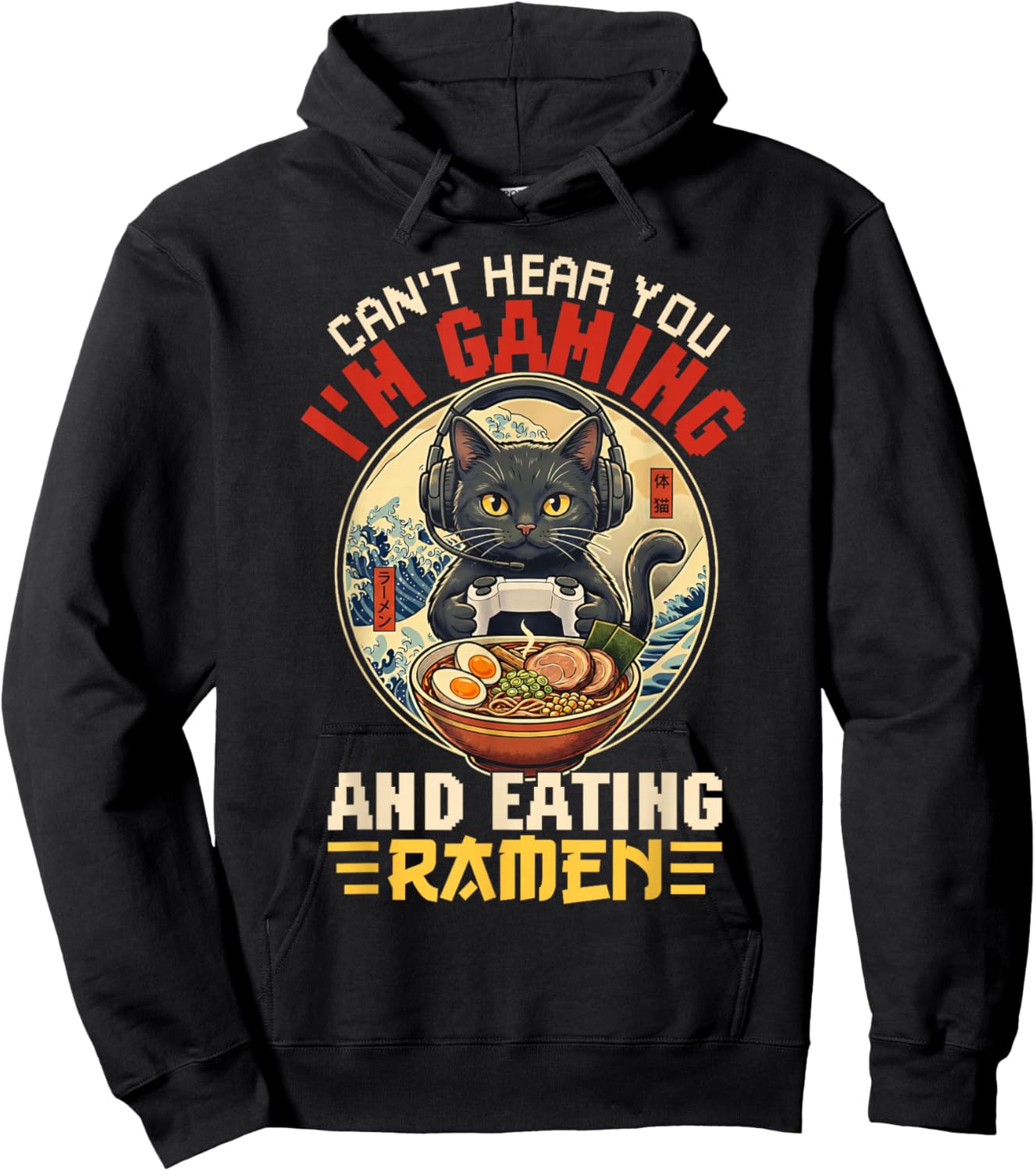 Kawaii Cat Gamer Gaming Eating Ramen Boys Kids Toddlers Hoodie - Hoodie | Black