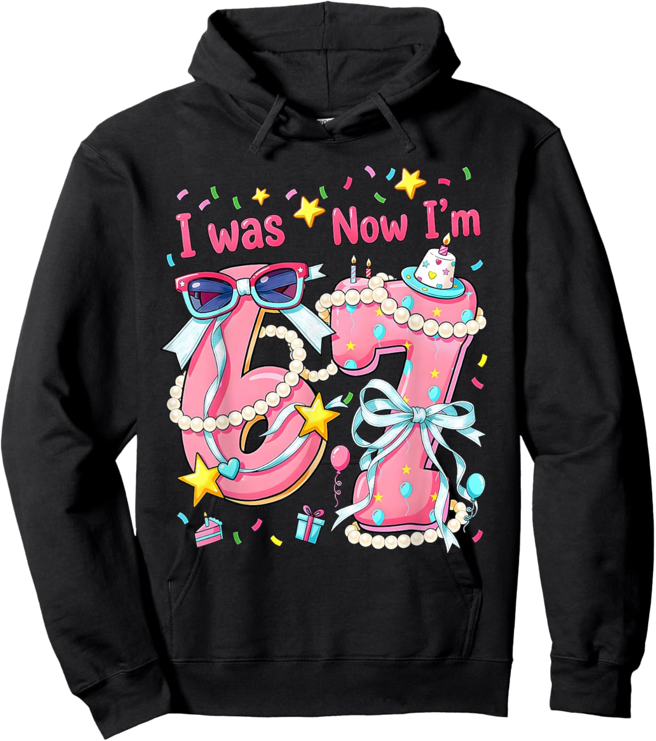 7th Birthday Girl I was 6 Now I'm 7 Year Old Pearls Girls Hoodie - Hoodie | Black