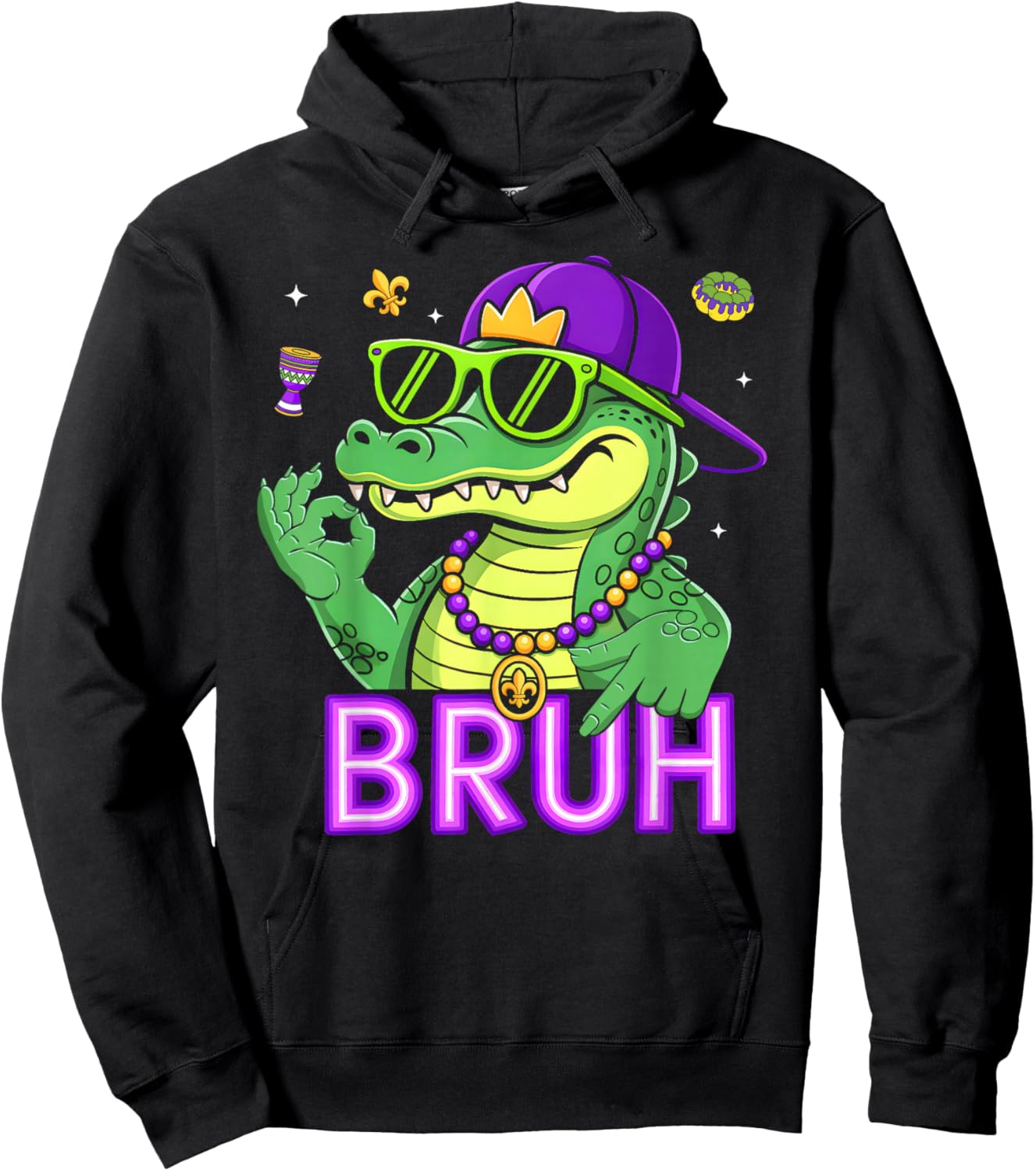 Funny Six Seven Bruh Mardi Gras Mardigator Alligator 67 Meme Hoodie - Hoodie | Black