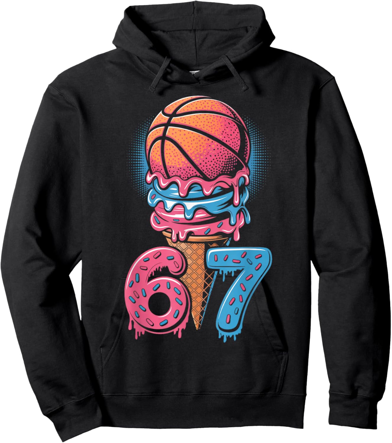 Player 67 Number 67th B-Ball Basketball Ice Cream Drip Hoodie - Hoodie | Black