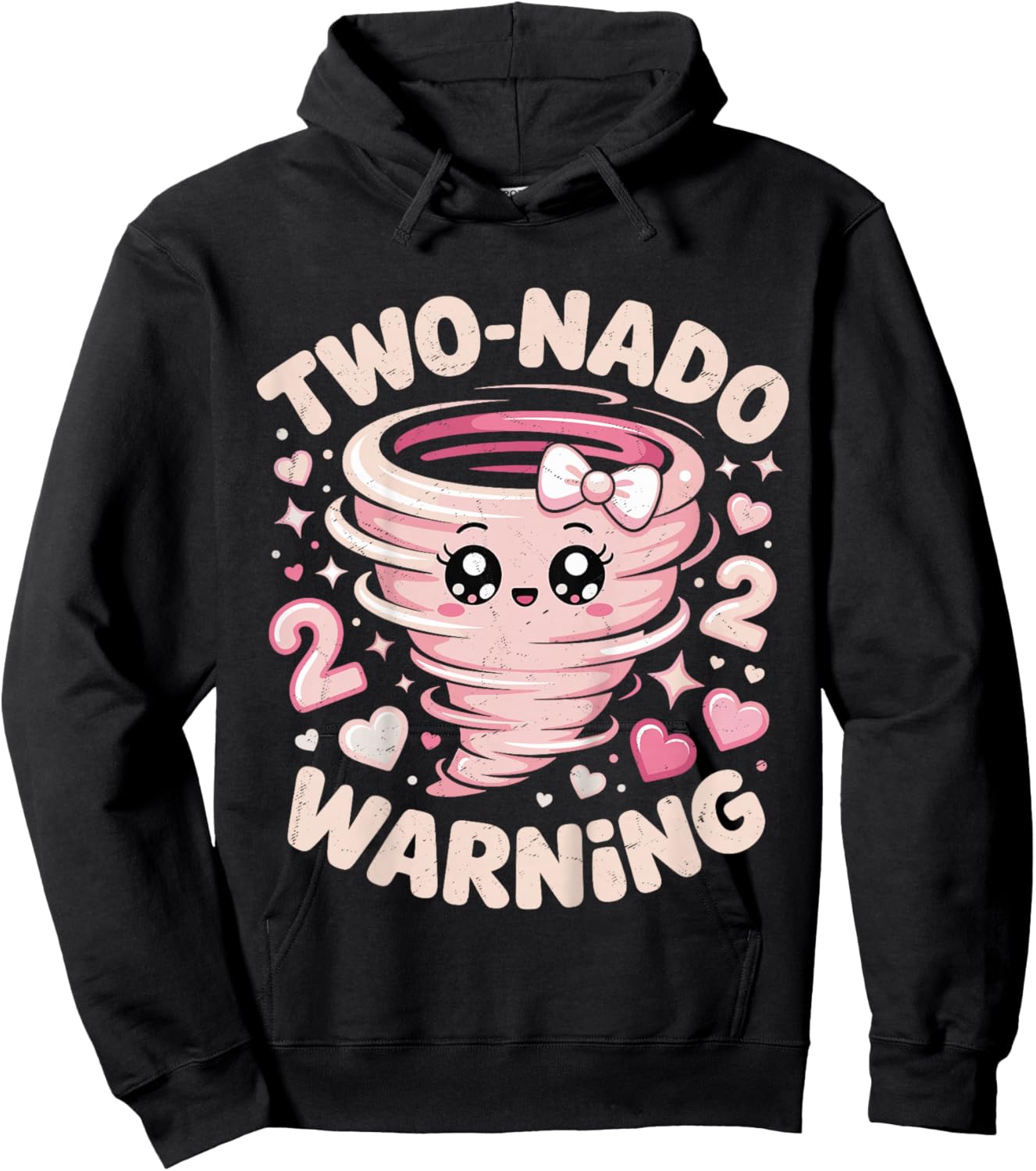 Two Nado Warning Coquette Bow 2nd Birthday 2 Year Old Girls Hoodie - Hoodie | Black