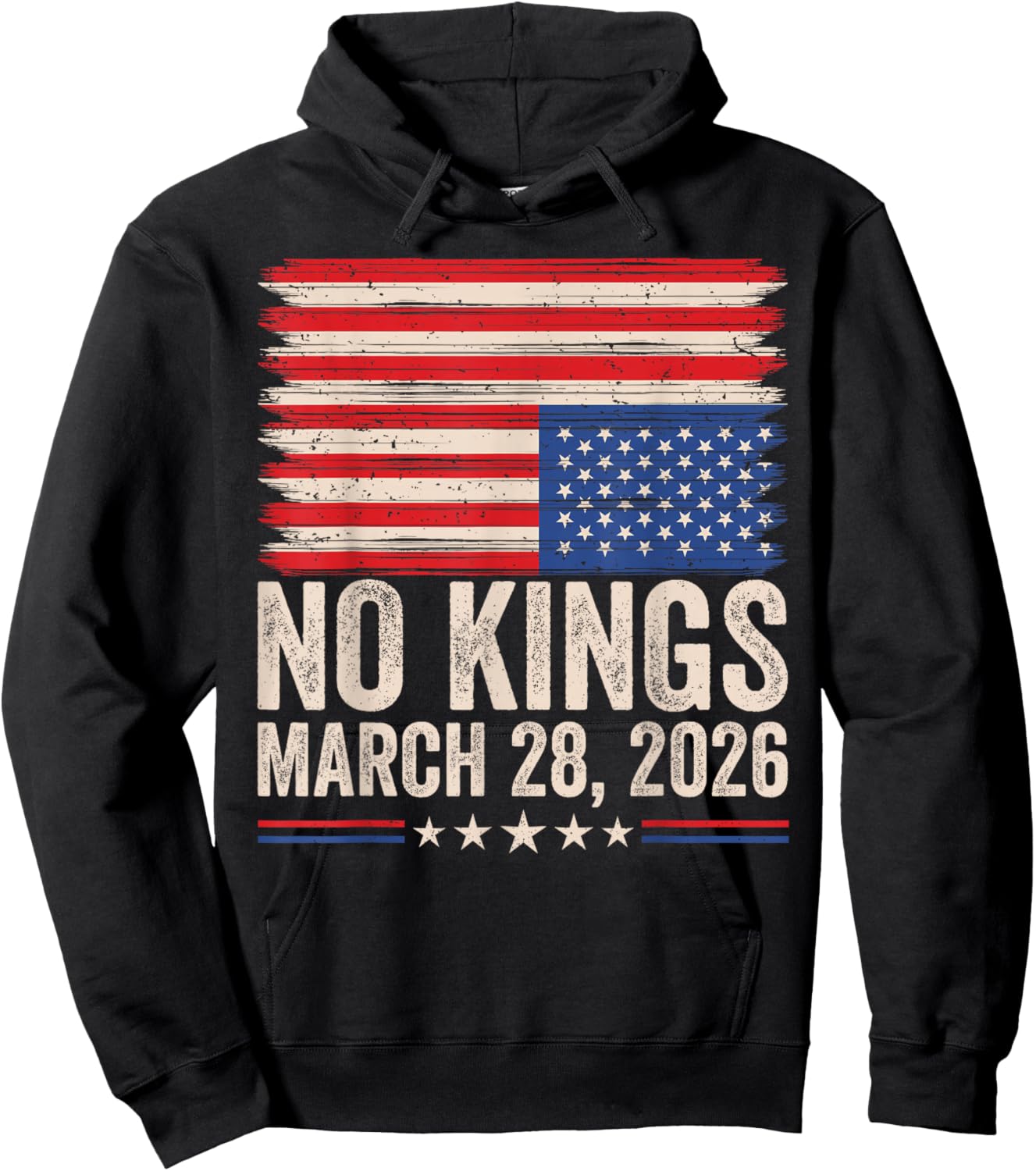 No Kings March 28 2026 Distressed American Flag Patriotic Hoodie - Hoodie | Black