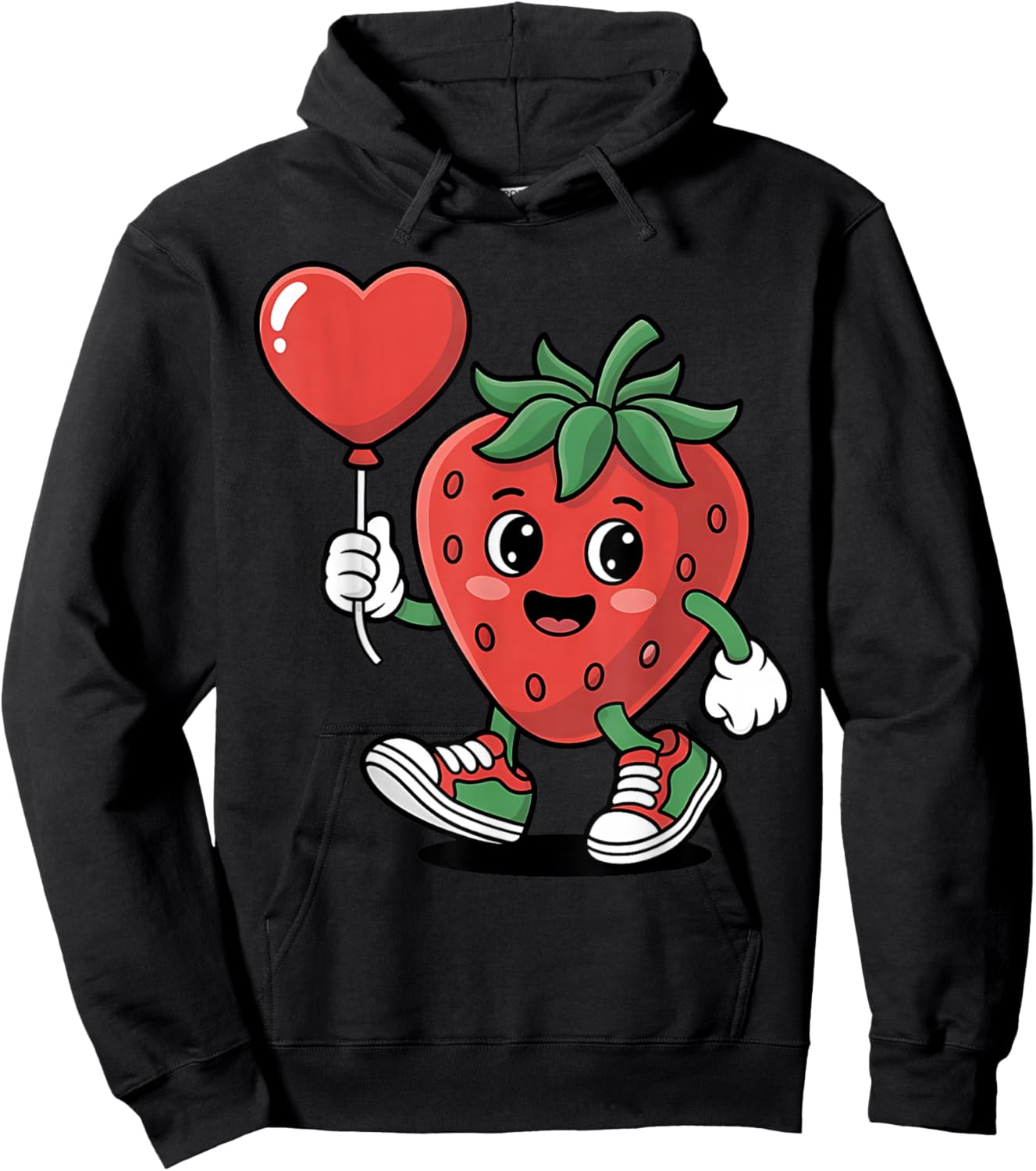 Strawberry with Heart Balloon Valentine's Day Women Girls Hoodie - Hoodie | Black