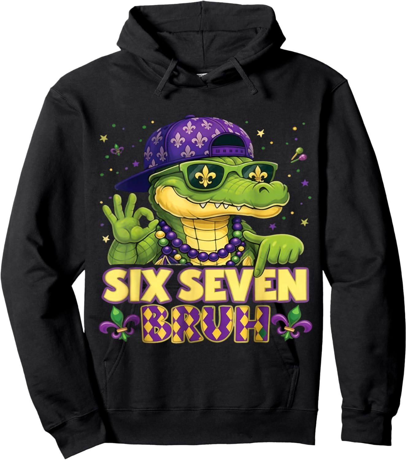Mardi Gras Six Seven Bruh Mardigator Alligator 6 7 Meme Boys Hoodie - Hoodie | Black