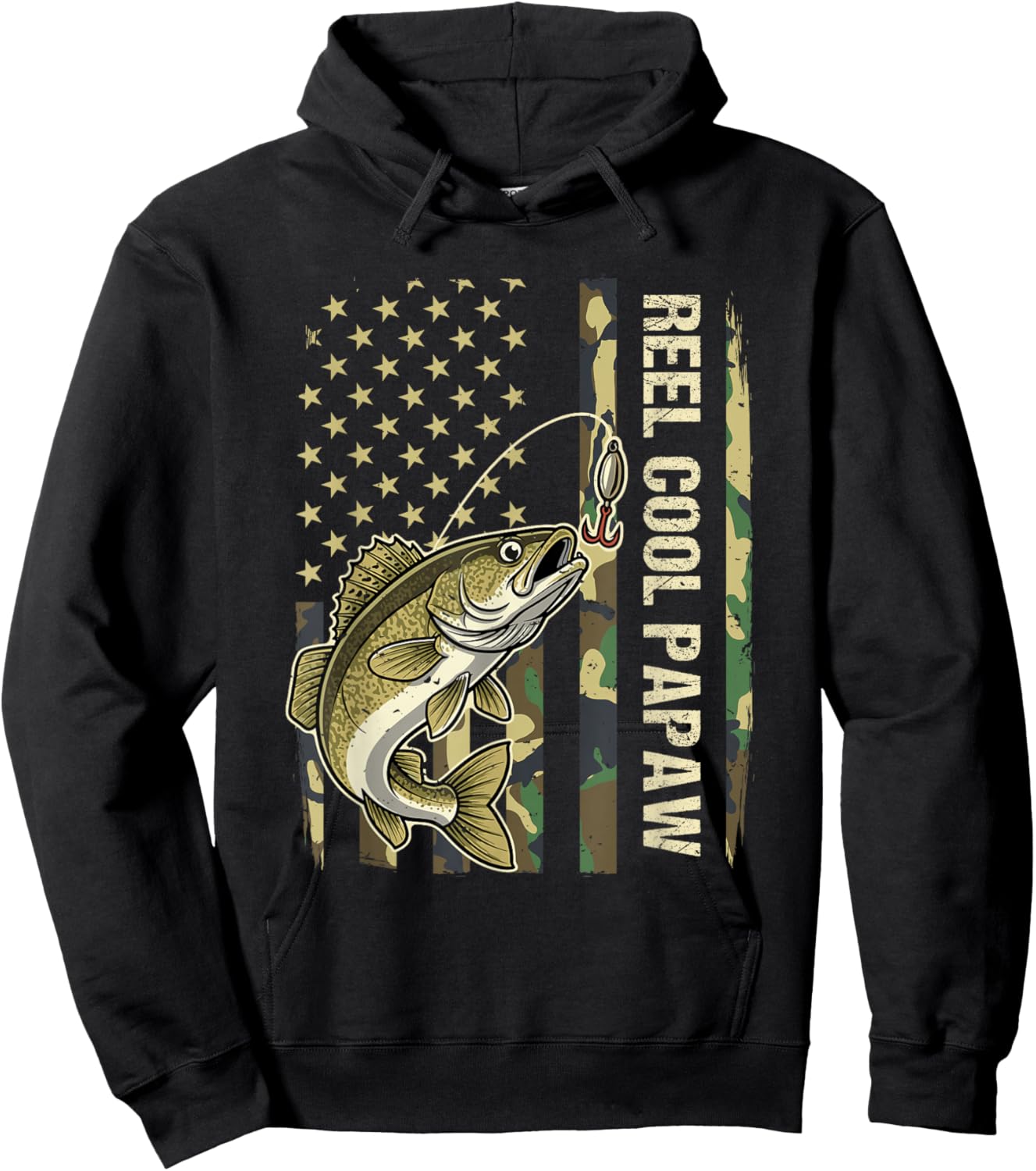 Reel Cool Papaw Walleye Fishing Camo American Flag Fisherman Hoodie - Hoodie | Black