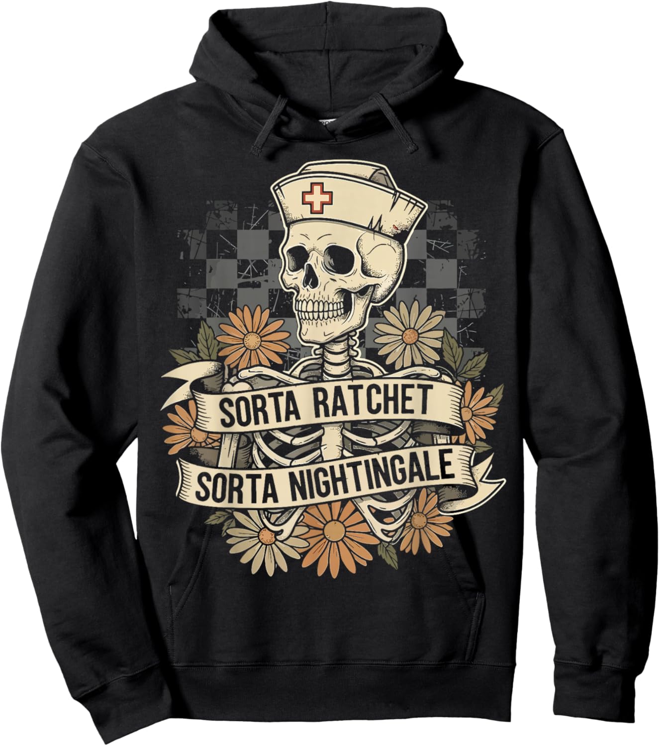 Sorta Ratchet Sorta Nightingale Skeleton Nurse Halloween Hoodie - Hoodie | Black