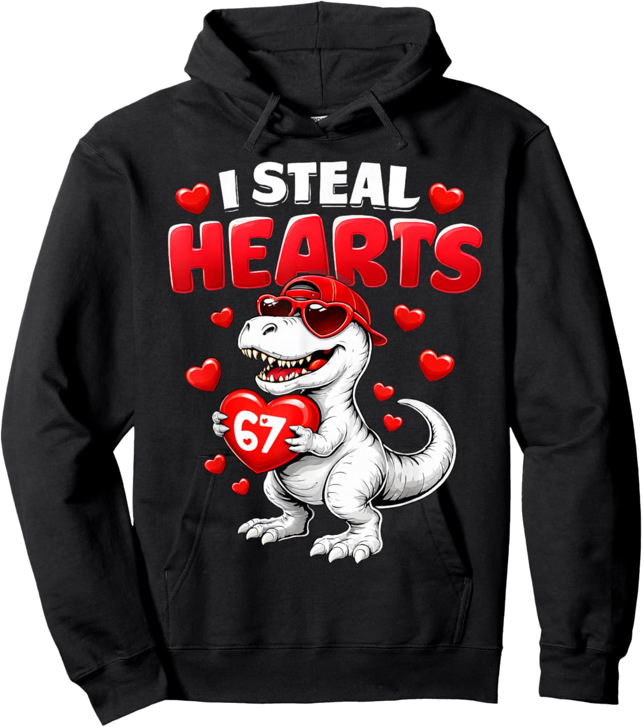 I Steal Hearts T Rex Valentine’s Day 67 Meme 6 7 Boys Kids Hoodie - Hoodie | Black