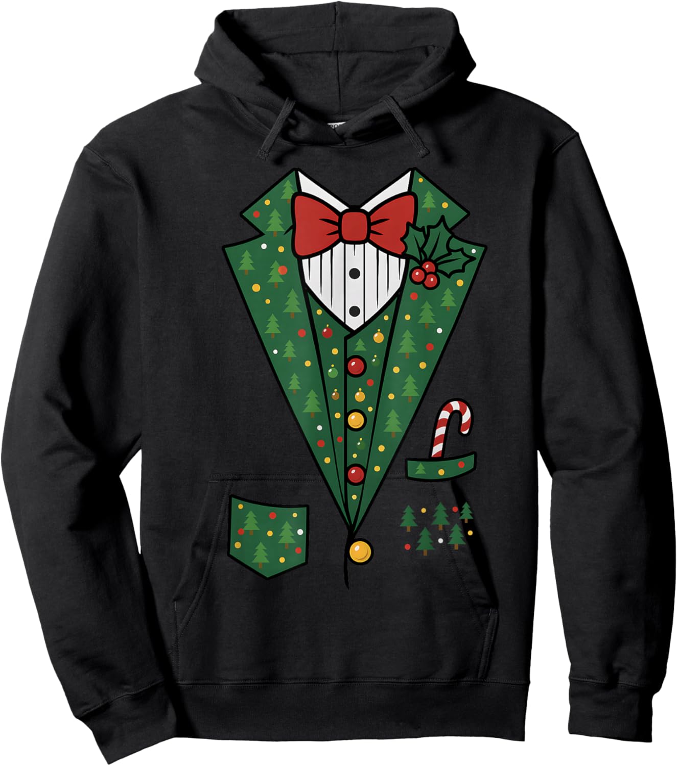 Bowtie Vest Mistletoe Candy Funny Christmas Celebrate Family Hoodie - Hoodie | Black