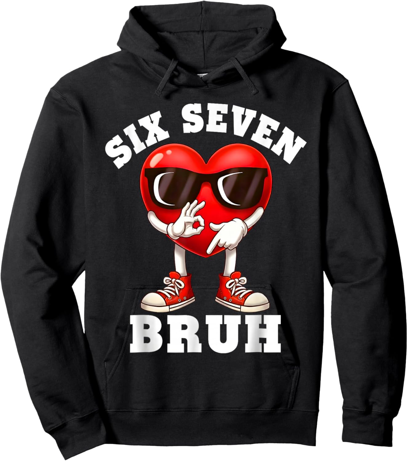6 7 Valentines Day Shirt Men Boys Funny Heart Meme Six Seven Hoodie - Hoodie | Black