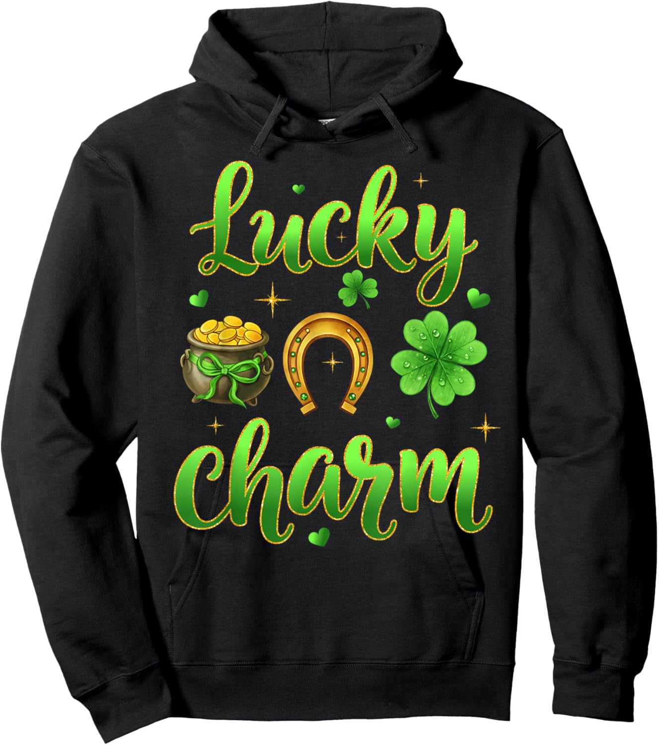 Lucky Charm Patricks Day Pot of Gold Irish Shamrock Rainbow Hoodie - Hoodie | Black