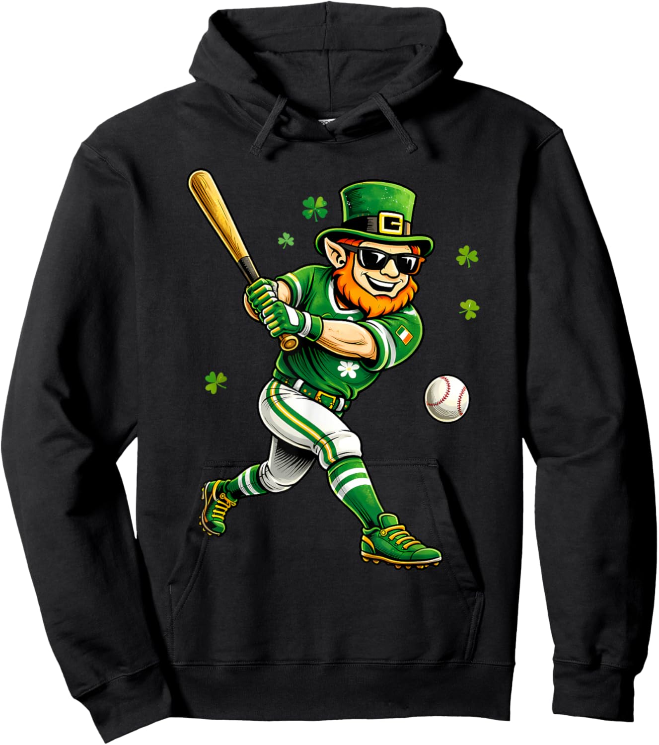 Leprechaun Play Baseball Funny St Patrick's Day Men Kid Boys Hoodie - Hoodie | Black