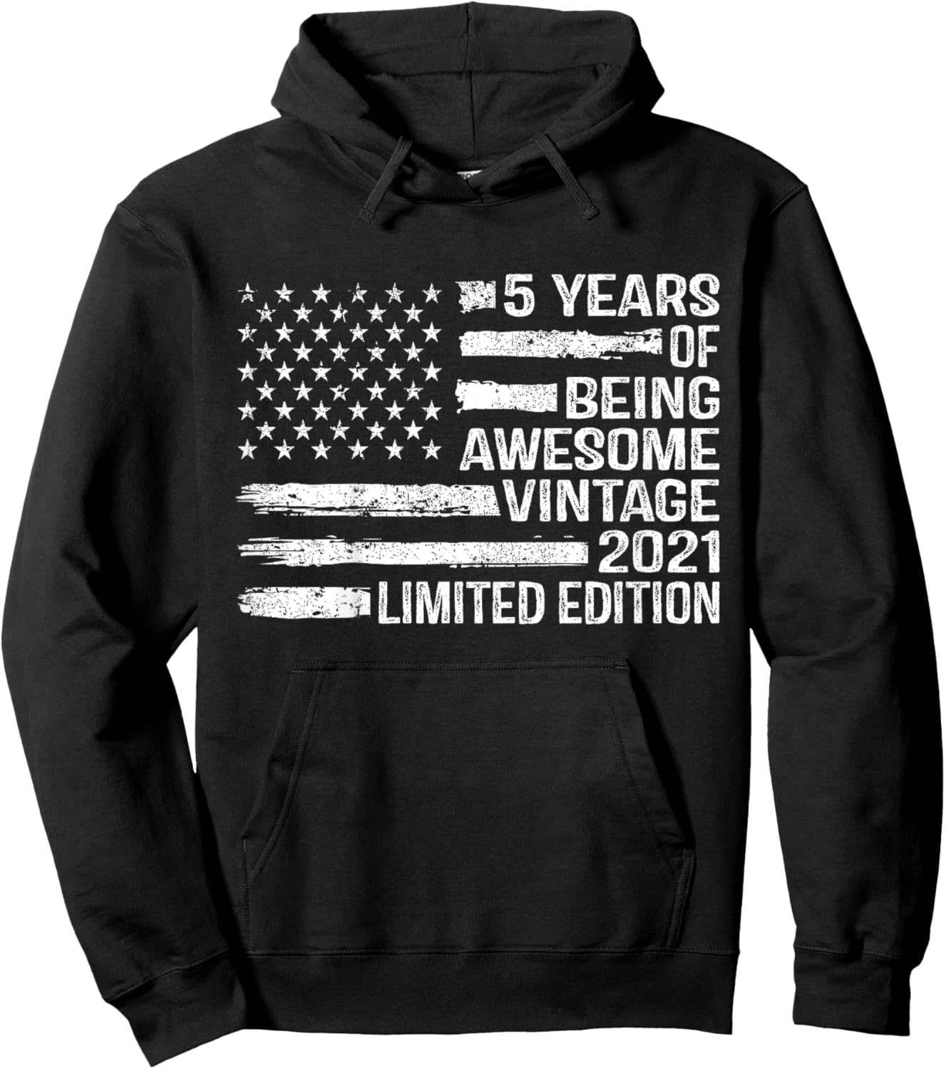 Kids 5 Years Old Birthday Vintage American Flag 5th Birthday Hoodie - Hoodie | Black