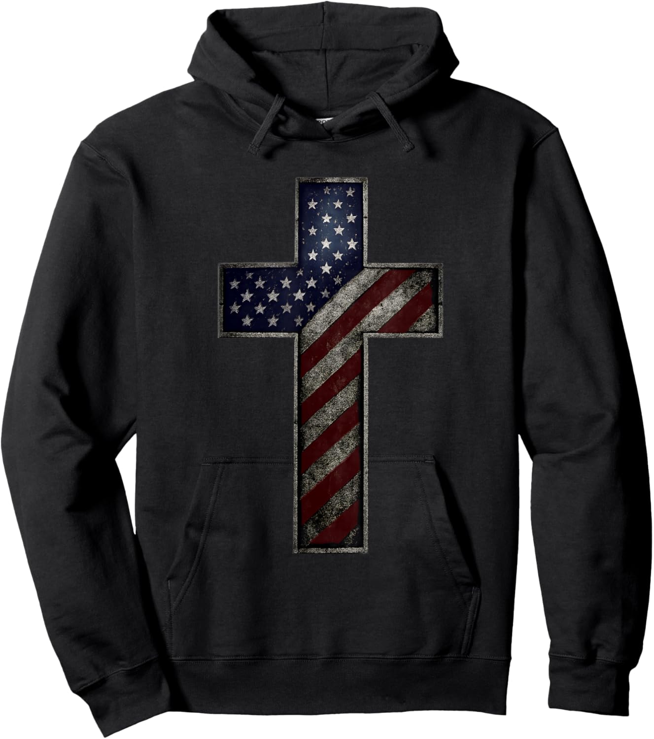 Grunge Patriotic Christian USA American Flag Christ Faith Hoodie - Hoodie | Black