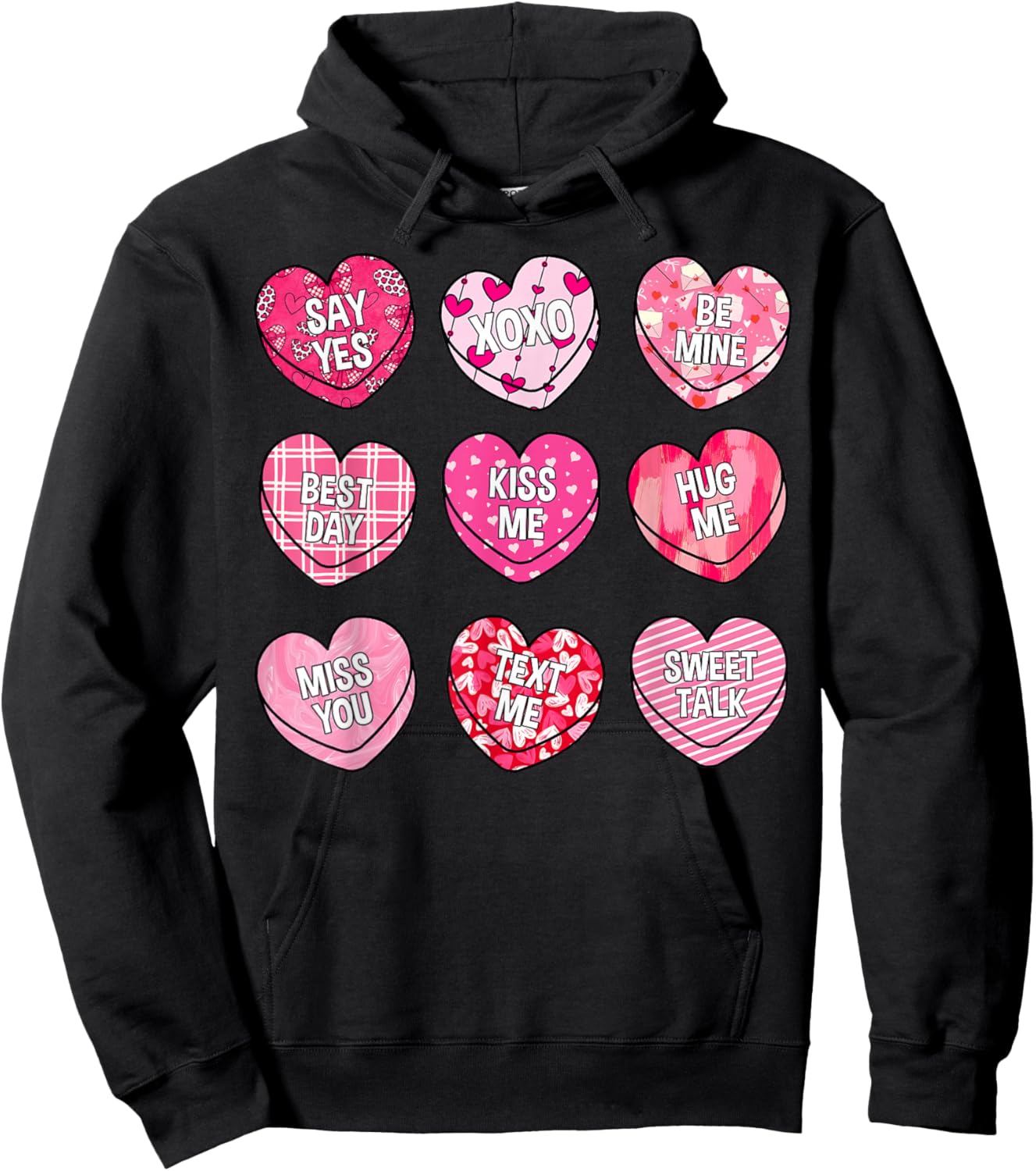 Valentine Kiss Me Hug Me Candy Sweethearts Girl Kid Women Hoodie - Hoodie | Black
