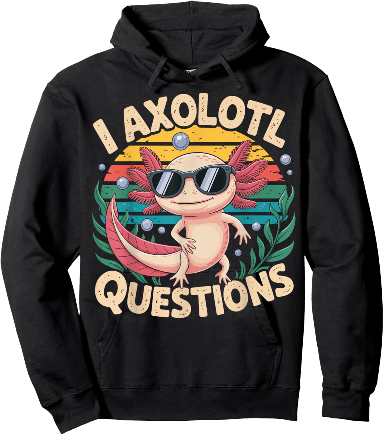 I Axolotl Questions Adults Youth Kids Retro Axolotl Hoodie - Hoodie | Black