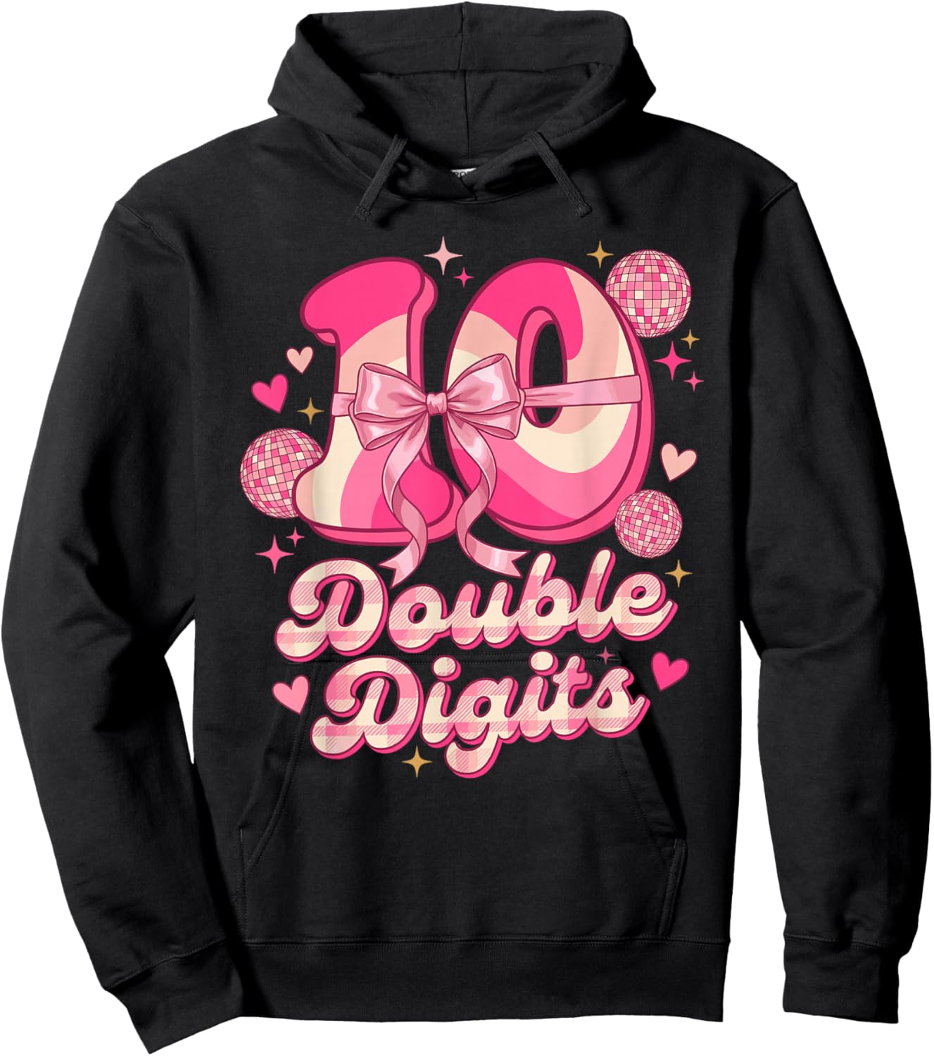 Double Digits Birthday Girl 10th Birthday Coquette Bow Hoodie - Hoodie | Black
